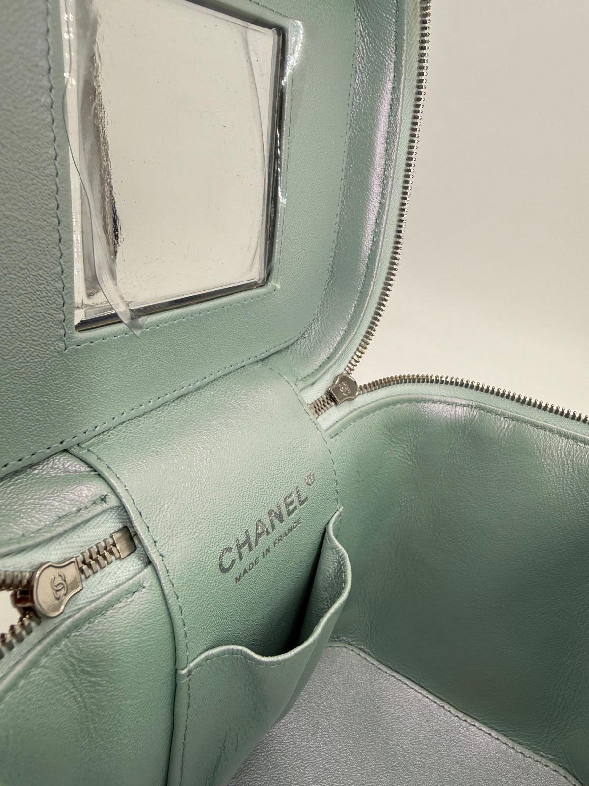 Chanel Vanity Case Iridescent Metallic Blue Leather Handbag