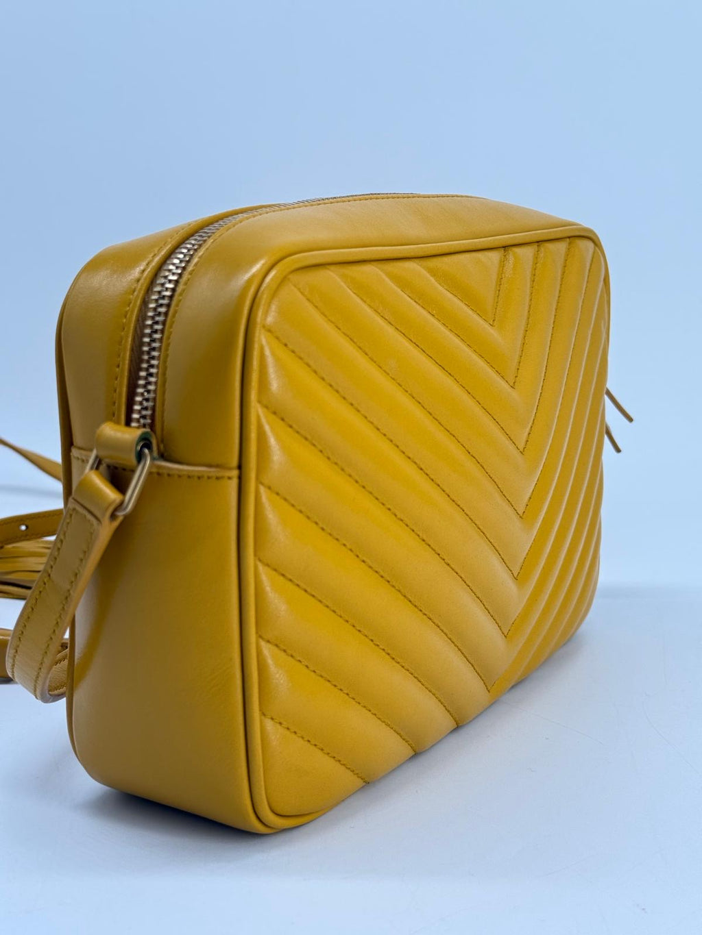 Saint Laurent Lou Camera Crossbody Bag with Tassel in Yellow Calfskin