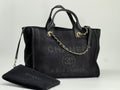 Chanel Deauville Tote Bag Small in Black Canvas Gold-Tone Hardware With Pouch