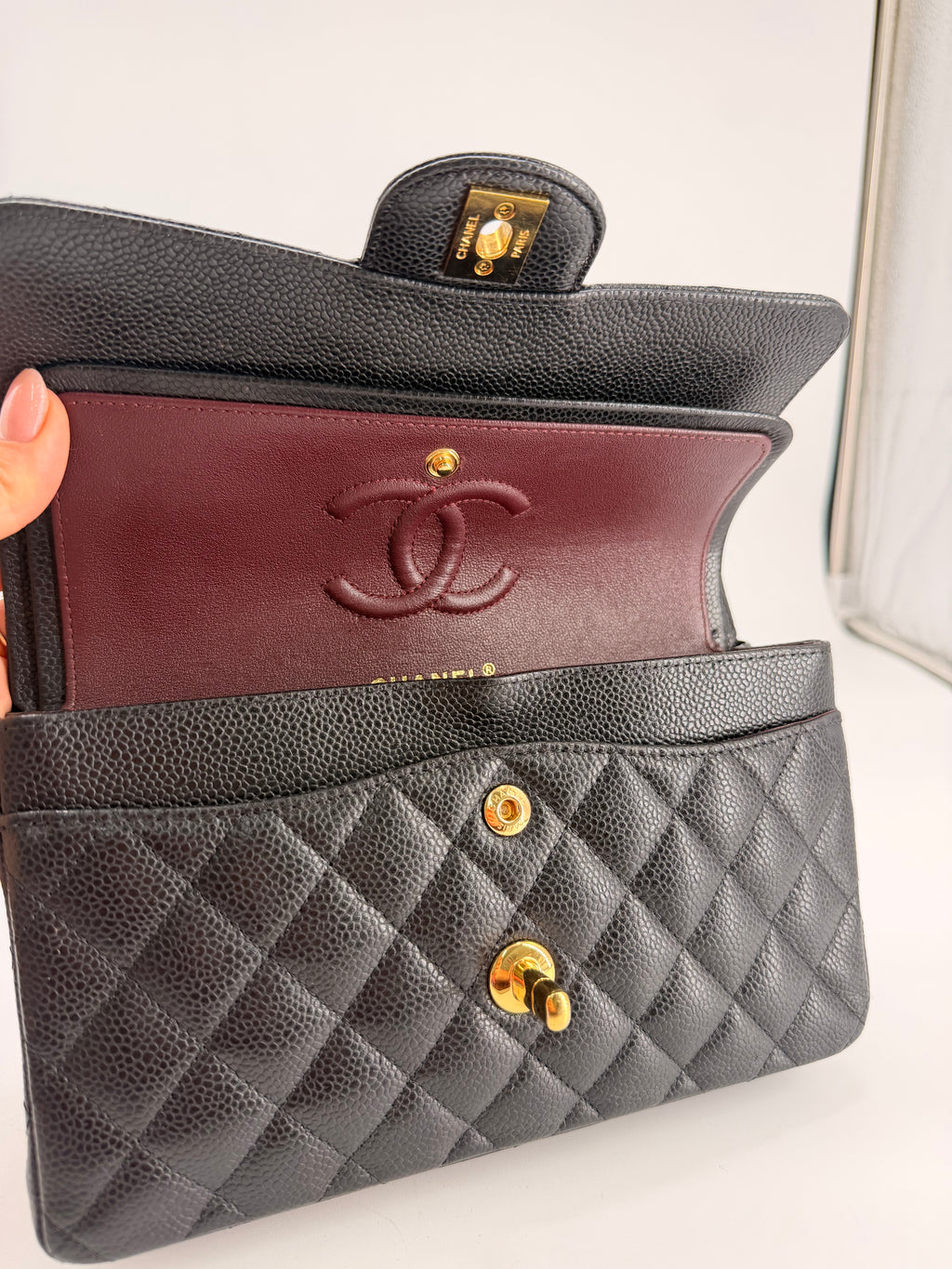 Chanel Classic Double Flap Small Caviar Black Leather Shoulder Bag Gold HRW NFC