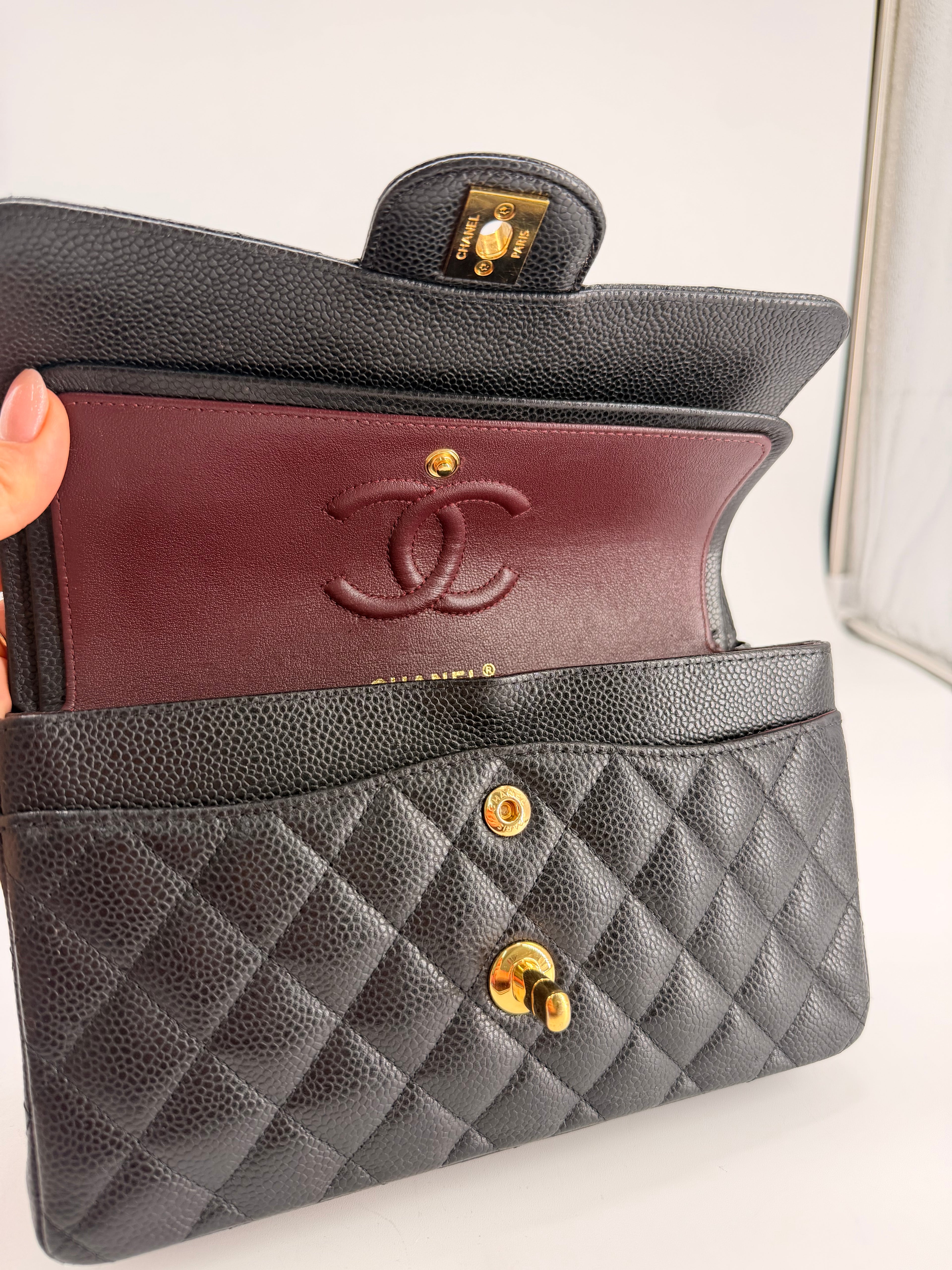 Chanel Classic Double Flap Small Caviar Black Leather Shoulder Bag Gold HRW NFC