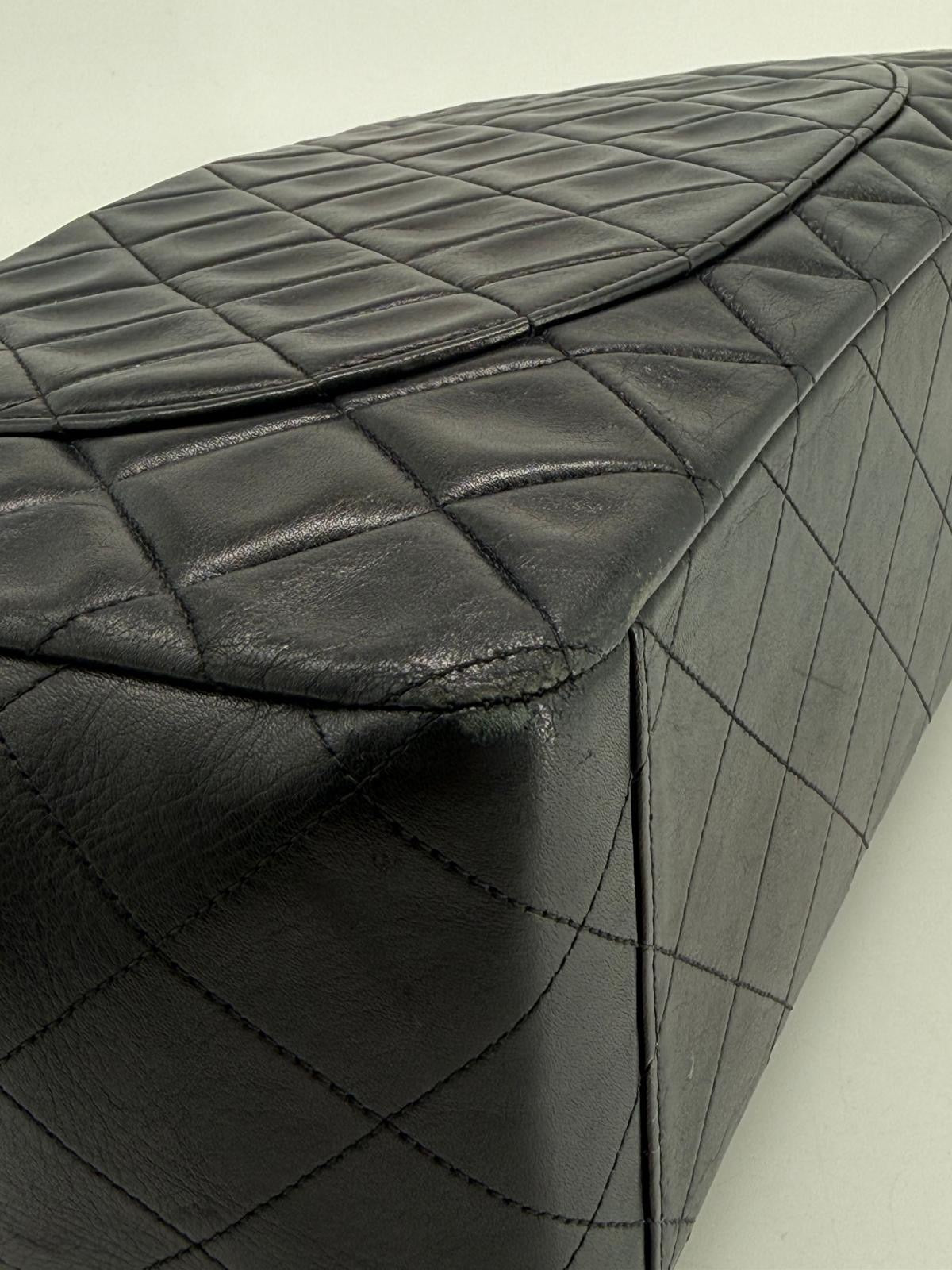 Chanel Black Quilted Lambskin XL Jumbo Single Flap Black Shoulder Bag