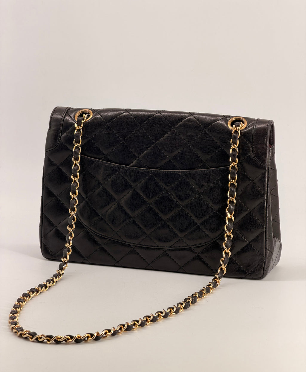 Chanel Medium Paris Double Flap Black Lambskin Shoulder Bag