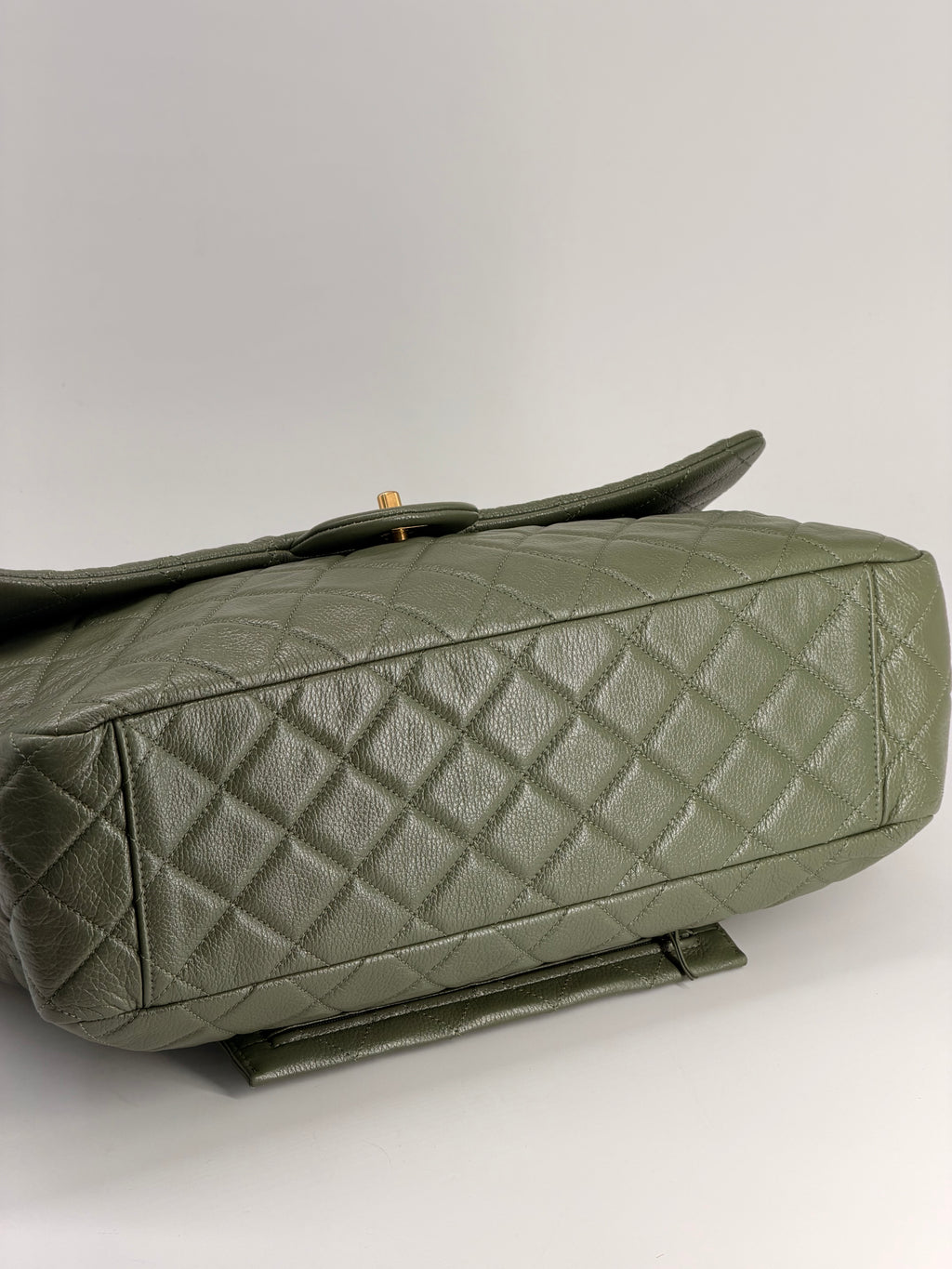 Chanel XXL Travel Classic Flap Bag Khaki Grained Calfskin Leather