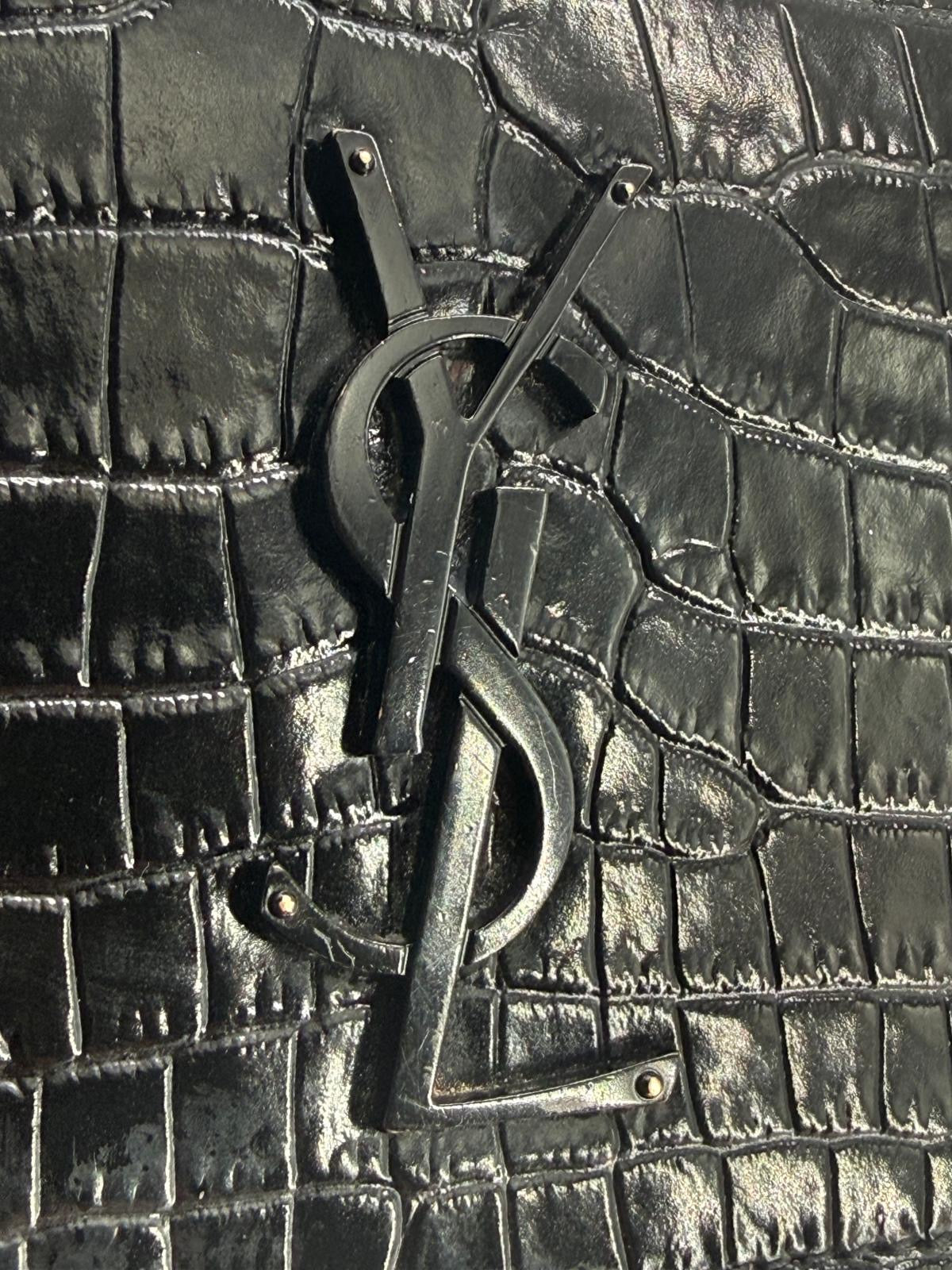 Calfskin Crocodile Embossed Medium Monochrome Monogram Sunset Black Bag