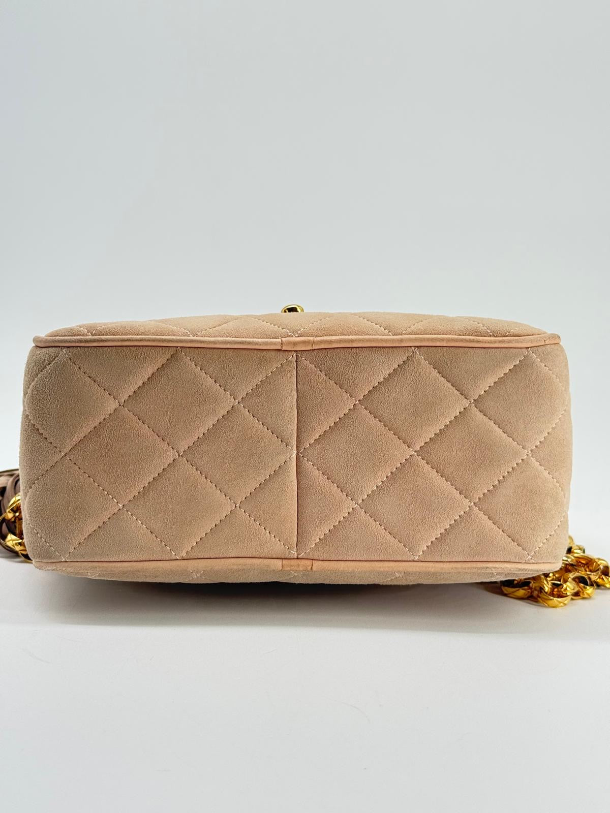 CHANEL Quilted Tassel CC Camera Bag Case In Pink Suede