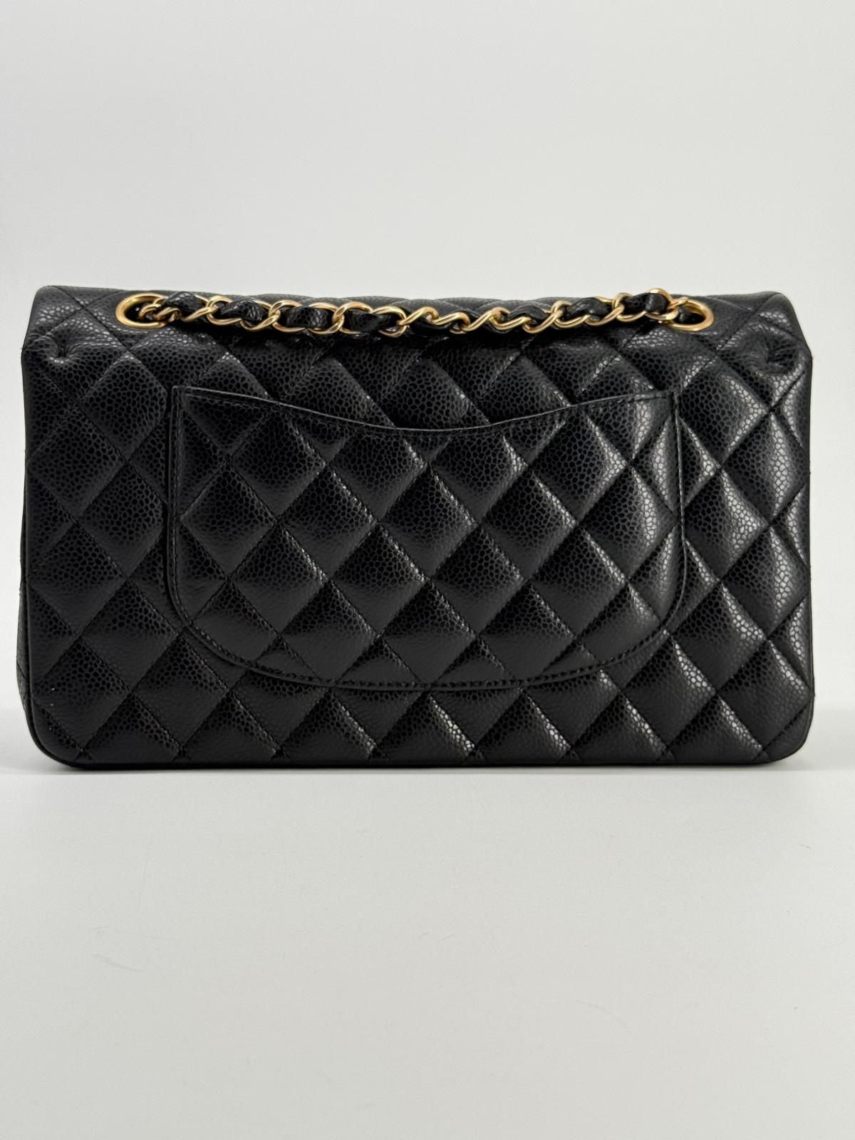 Chanel Medium Double Flap Caviar Black Leather Shoulder Bag