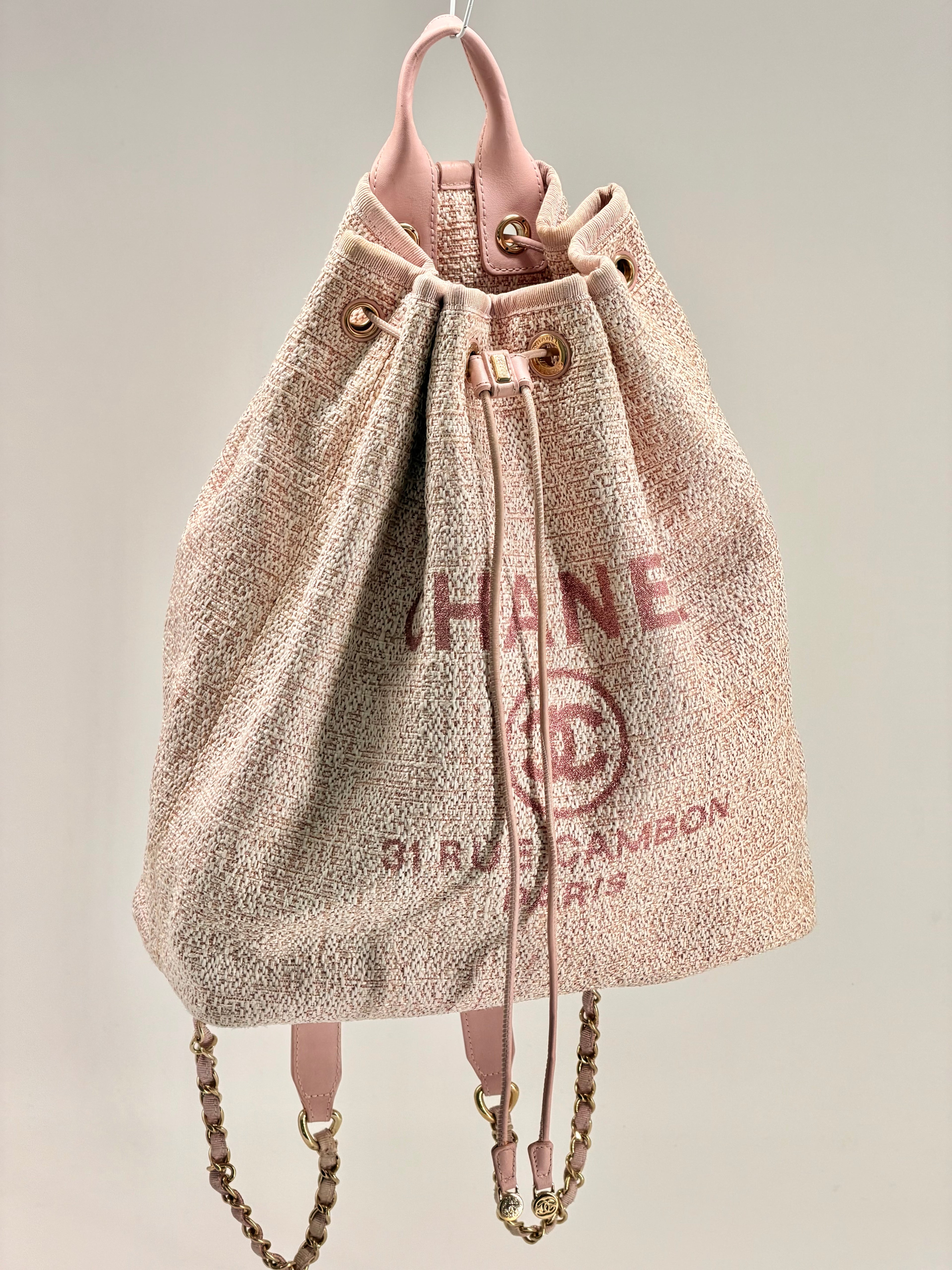 CHANEL Deauville Backpack Pink Drawstring Backpack