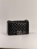 CHANEL Small Boy Bag Patent Leather Black Silver Shoulder Bag