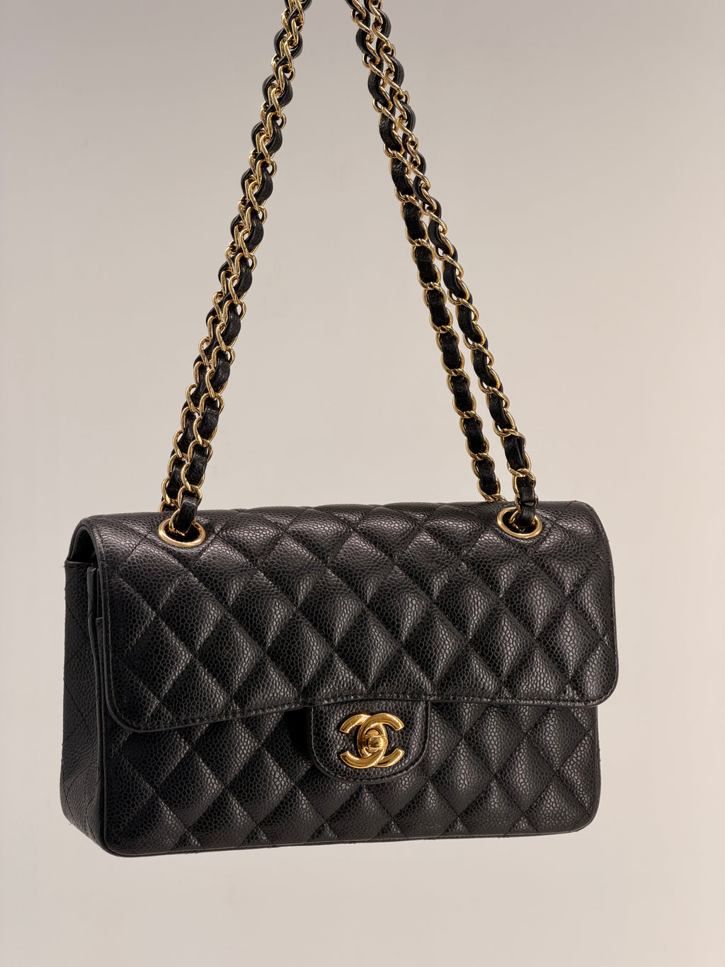 Chanel Classic Double Flap Small Caviar Black Leather Shoulder Bag Gold HRW NFC