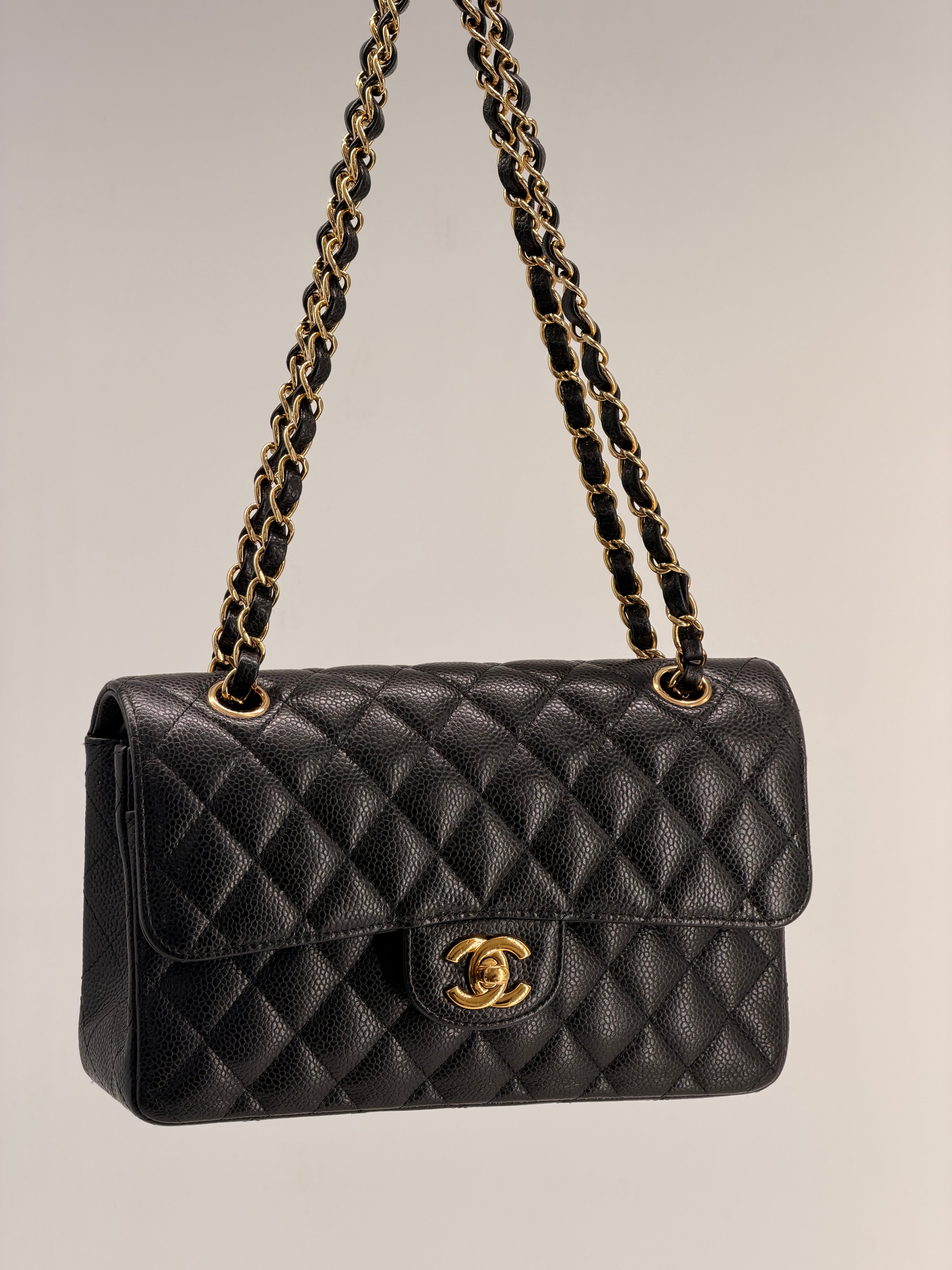 Chanel Classic Double Flap Small Caviar Black Leather Shoulder Bag Gold HRW NFC