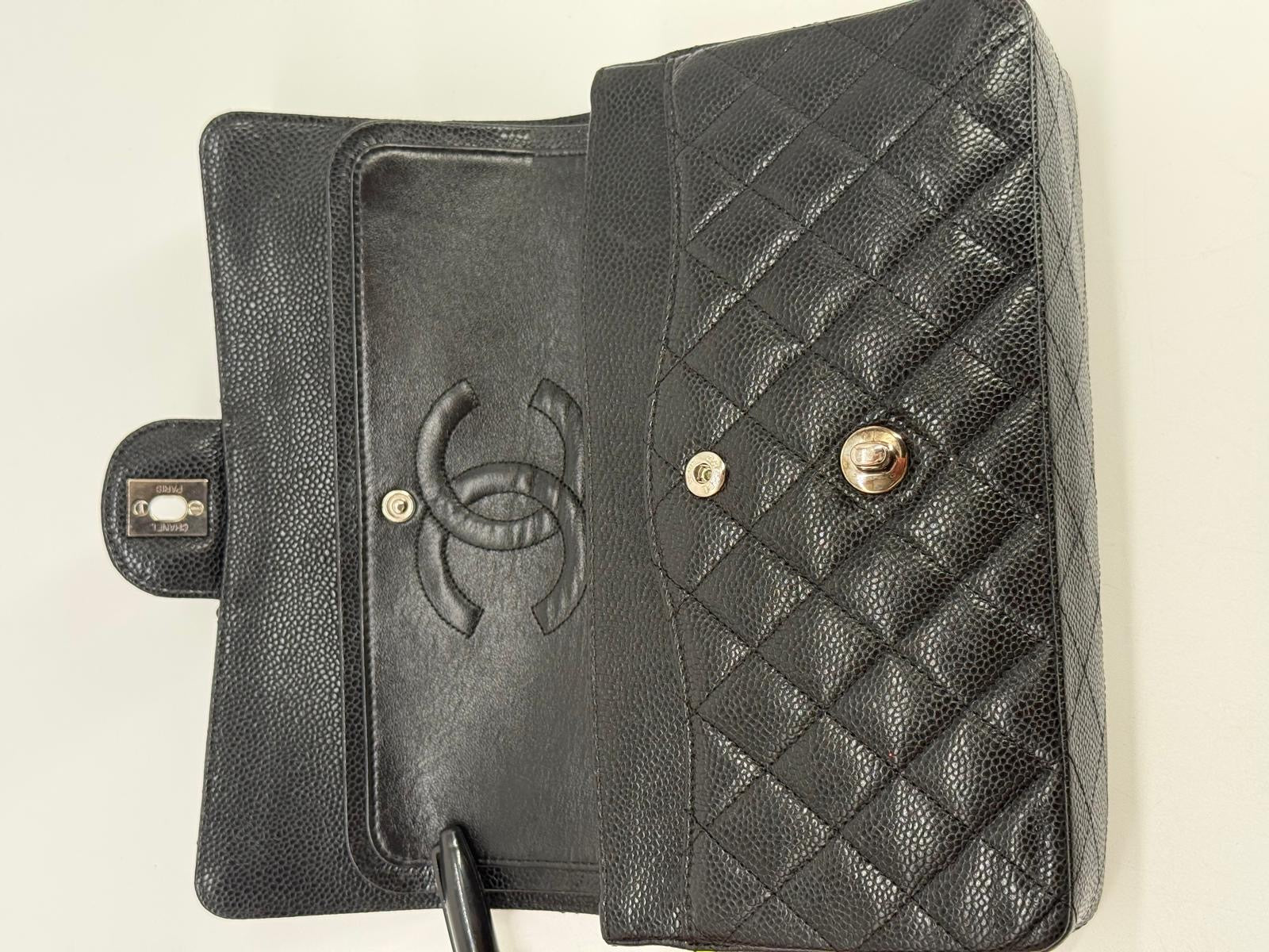 CHANEL Caviar Medium Double Flap Black Shoulder Bag