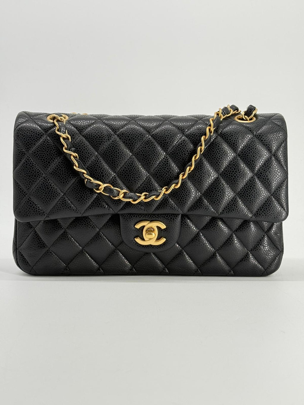 Chanel Medium Double Flap Caviar Black Leather Shoulder Bag
