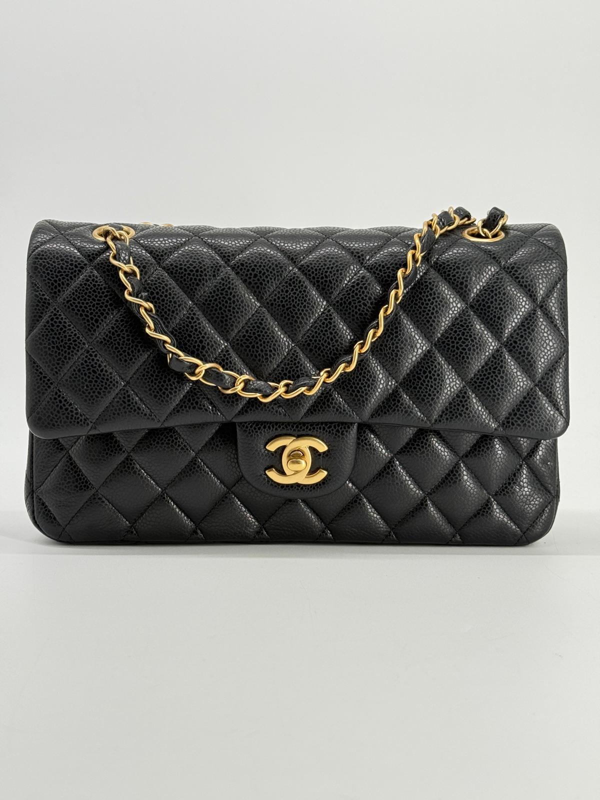 Chanel Medium Double Flap Caviar Black Leather Shoulder Bag