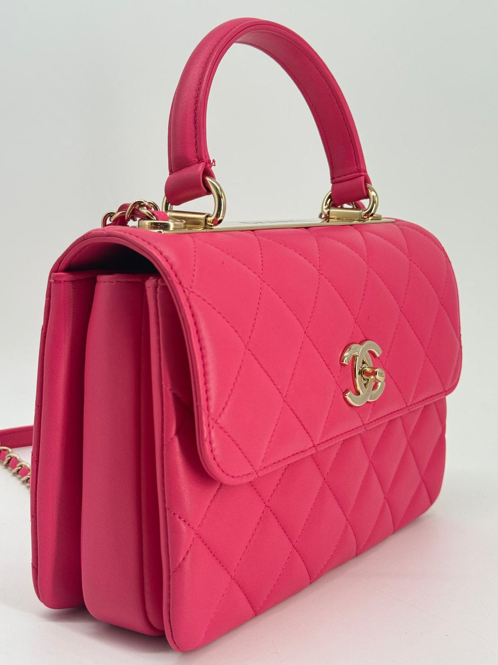 Chanel Trendy CC Pink Lambskin Quilted Top Handle Bag
