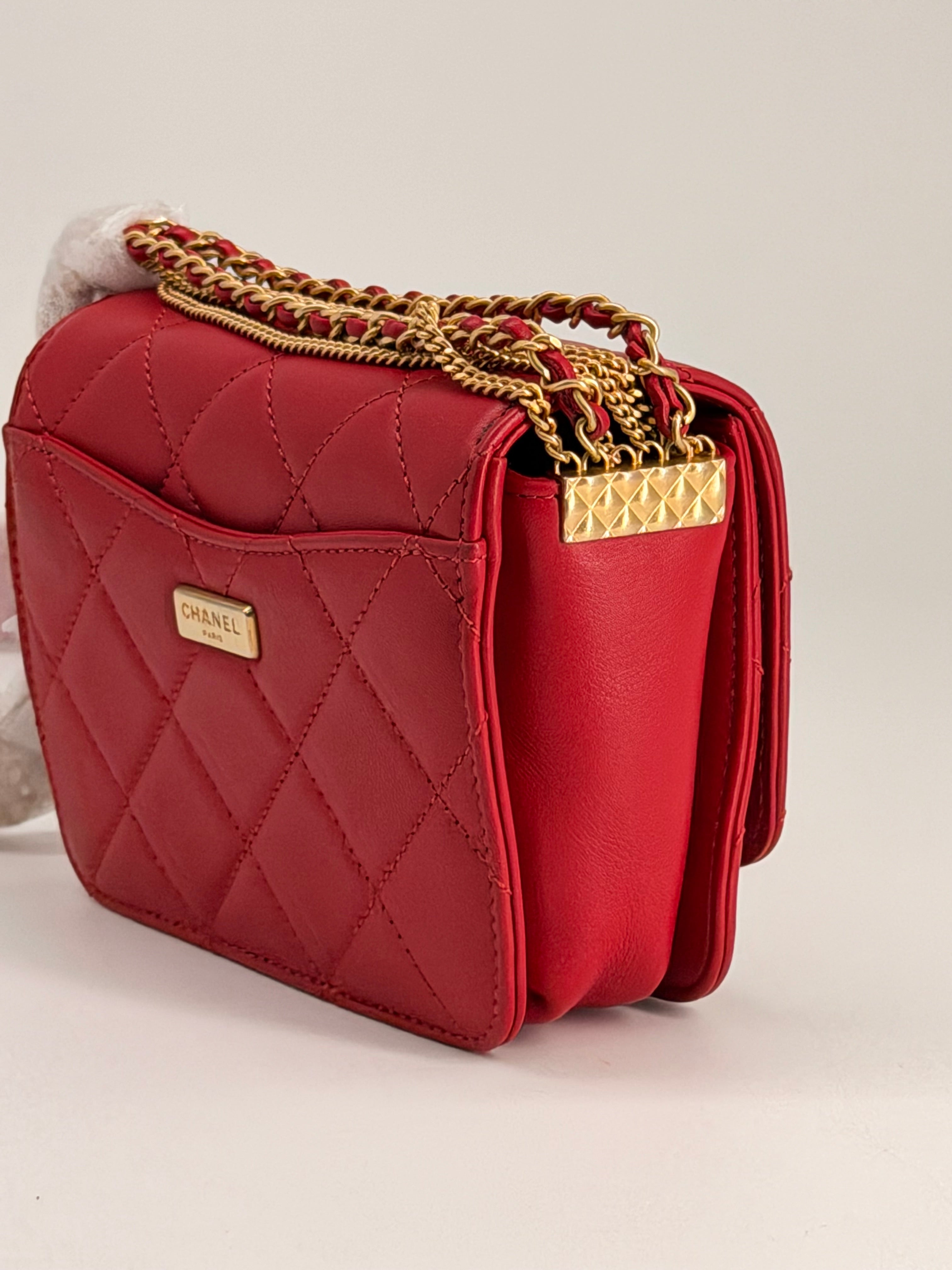 Chanel Cambon Mini Chain Red Lambskin Flap Bag