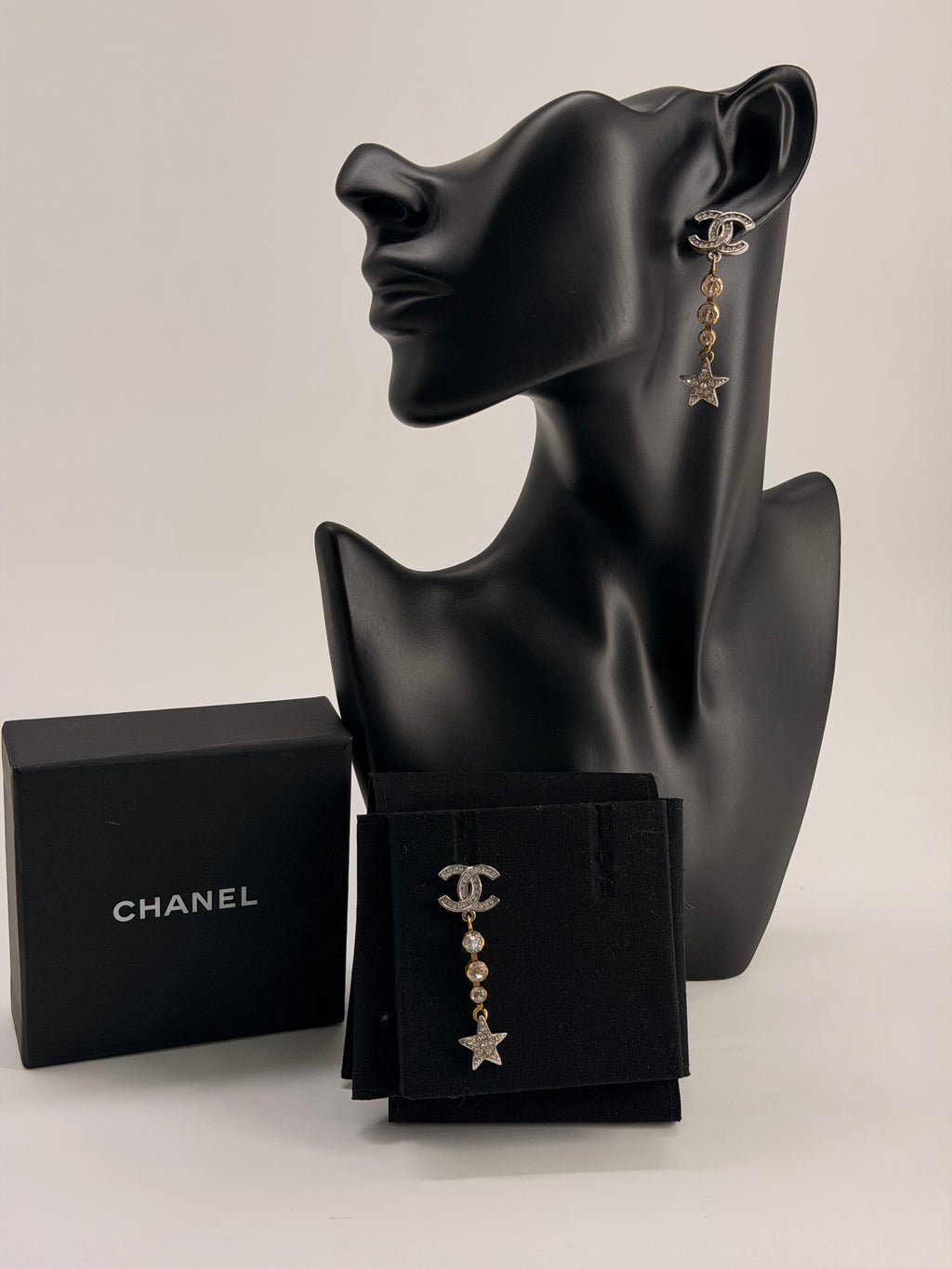 CHANEL Crystal CC Drop Star Earrings