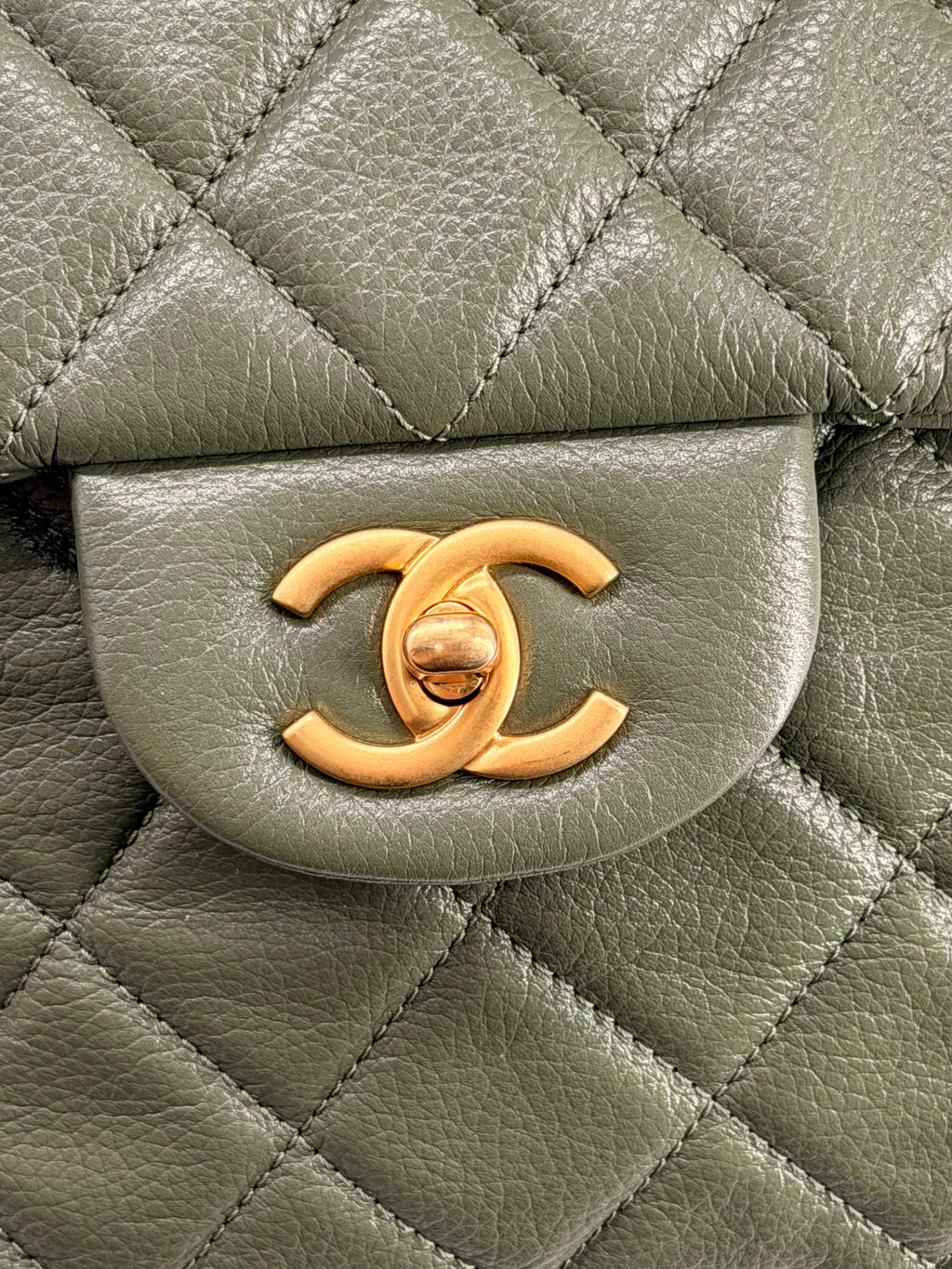 Chanel XXL Travel Classic Flap Bag Khaki Grained Calfskin Leather