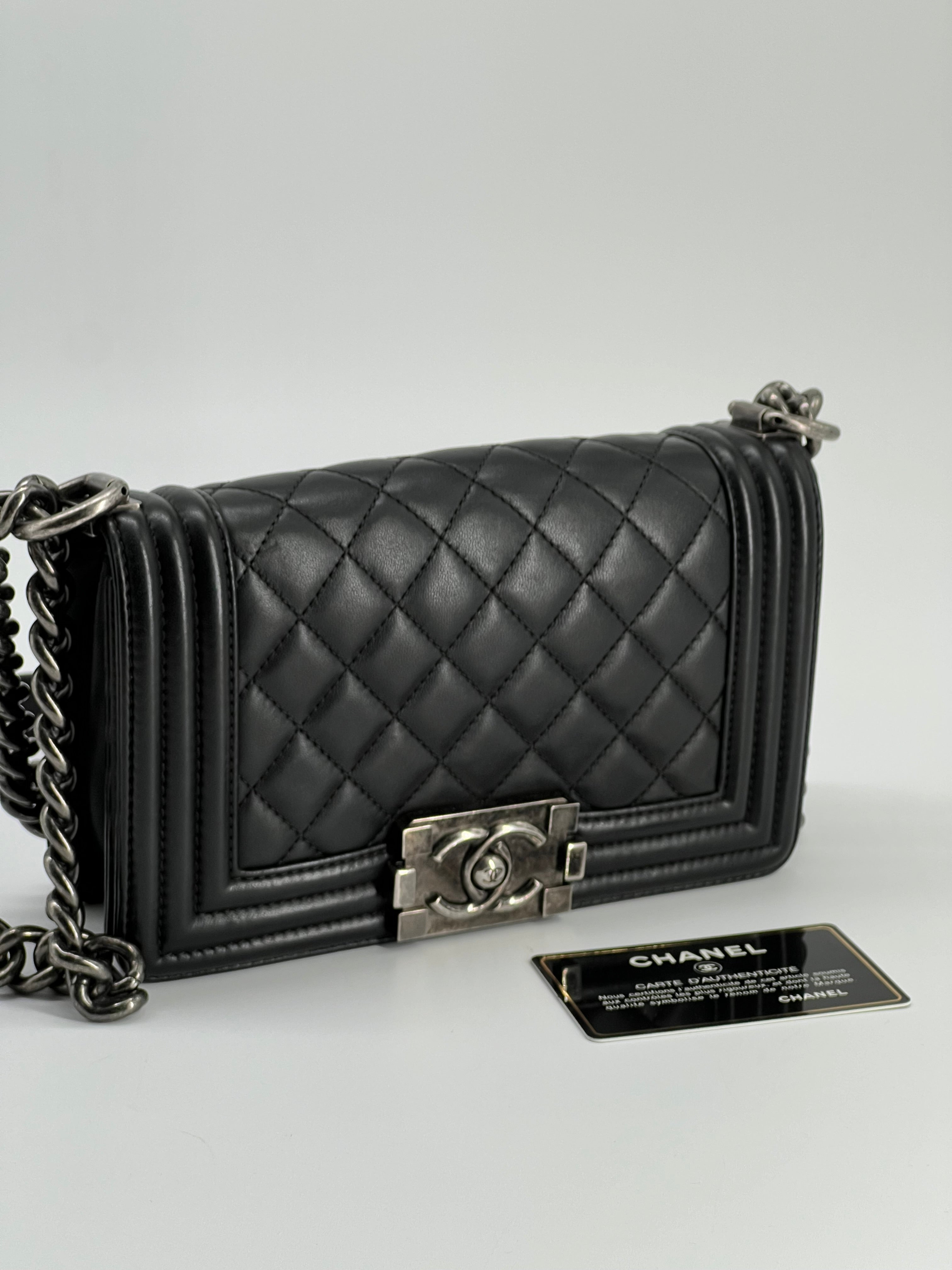 Chanel Small Boy Bag Black Lambskin Shoulder Bag