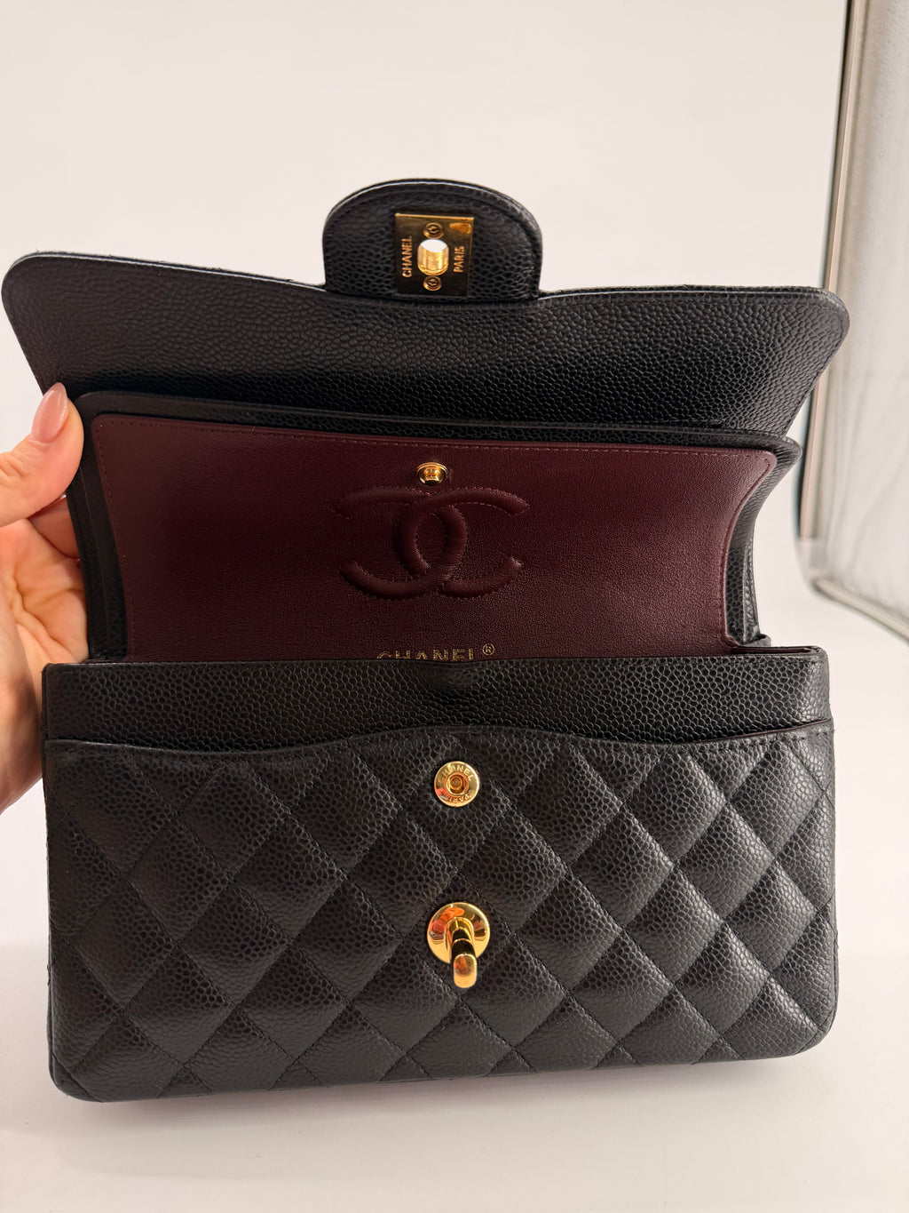 Chanel Classic Double Flap Small Caviar Black Leather Shoulder Bag Gold HRW NFC