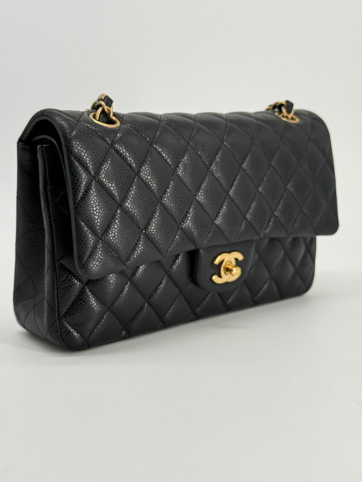 Chanel Medium Double Flap Caviar Black Leather Shoulder Bag