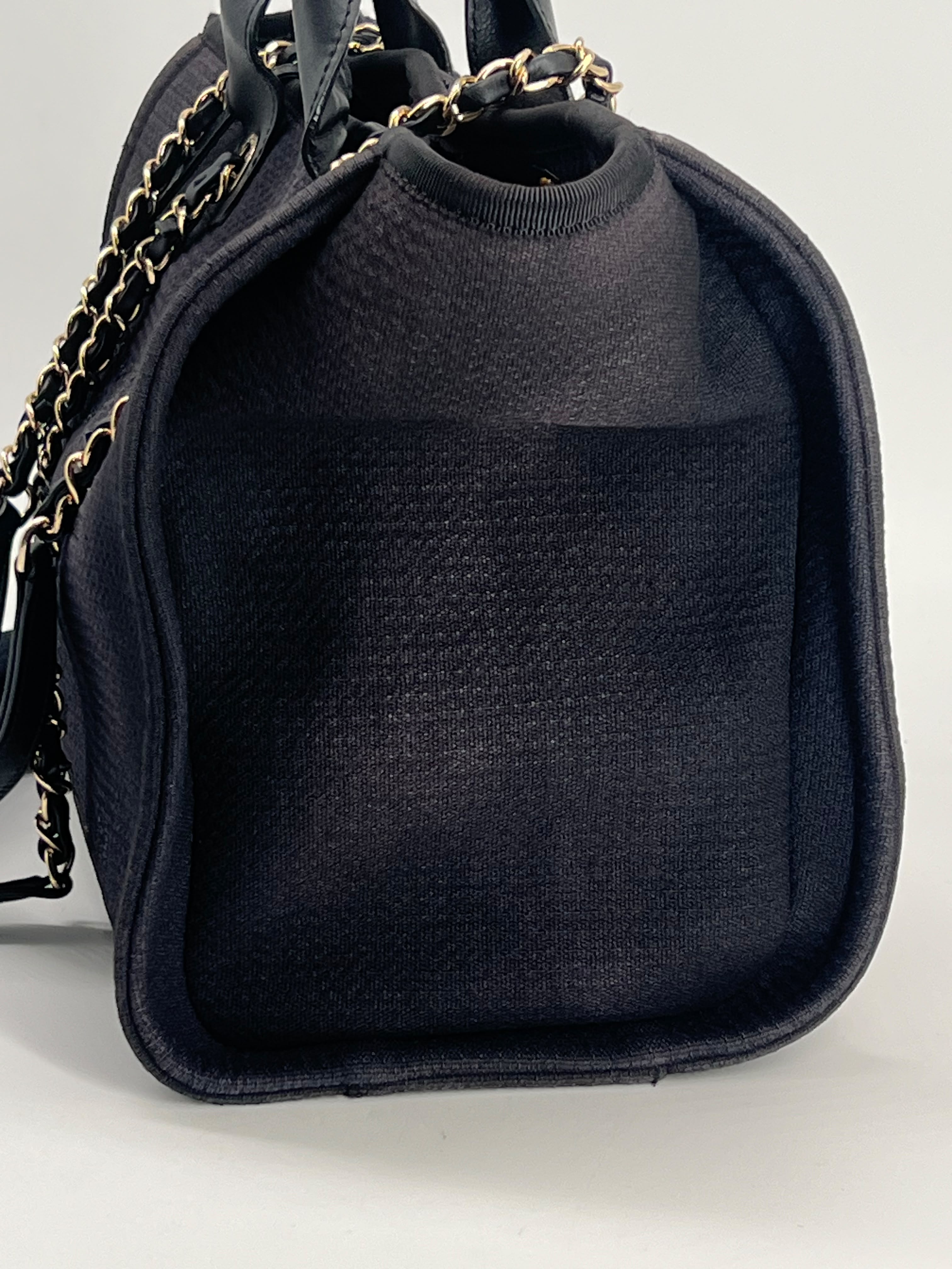 Chanel Deauville Tote Bag Small in Black Canvas Gold-Tone Hardware With Pouch
