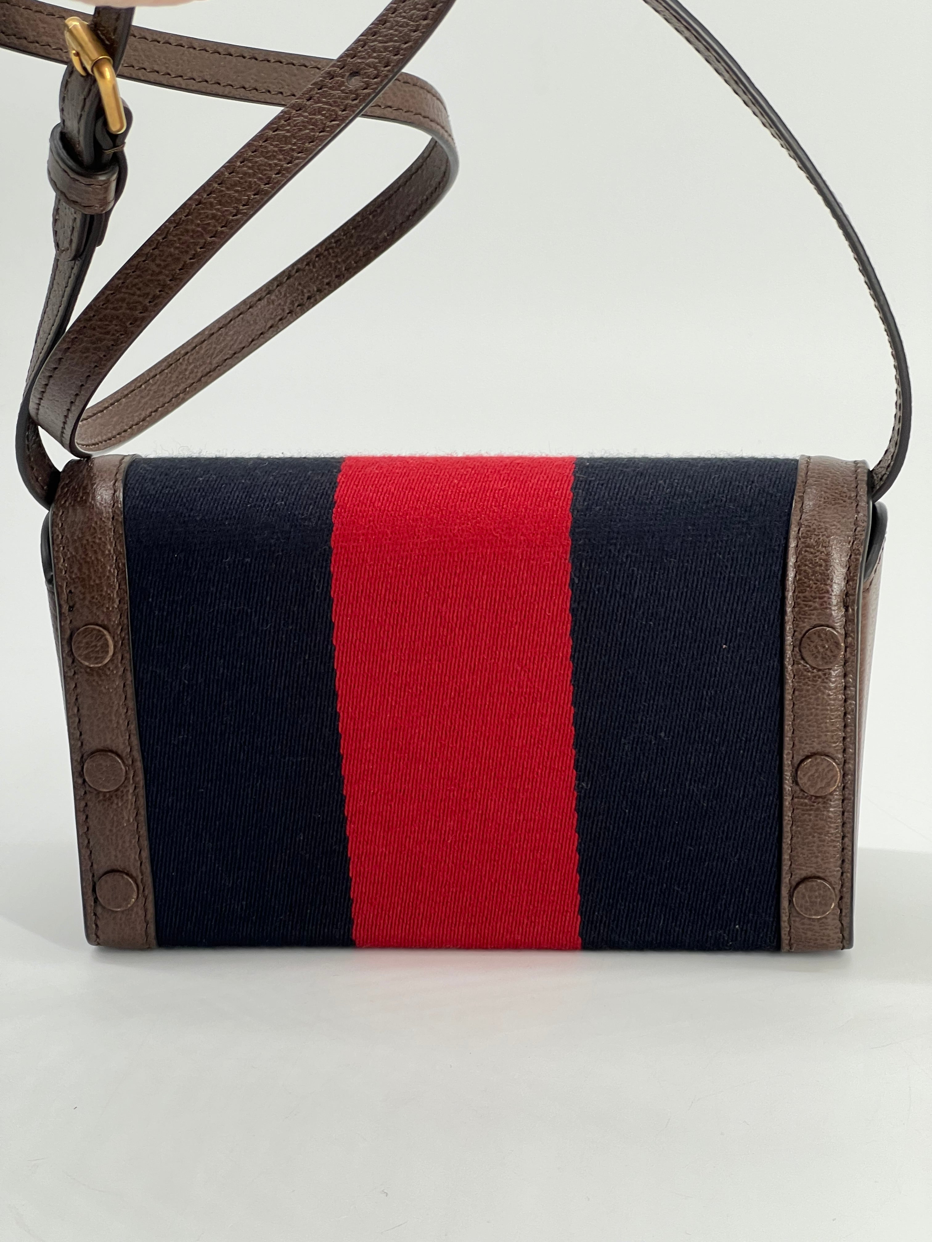 Gucci Ophidia Web Mini Bag Red/Blue Canvas Crossbody Bag