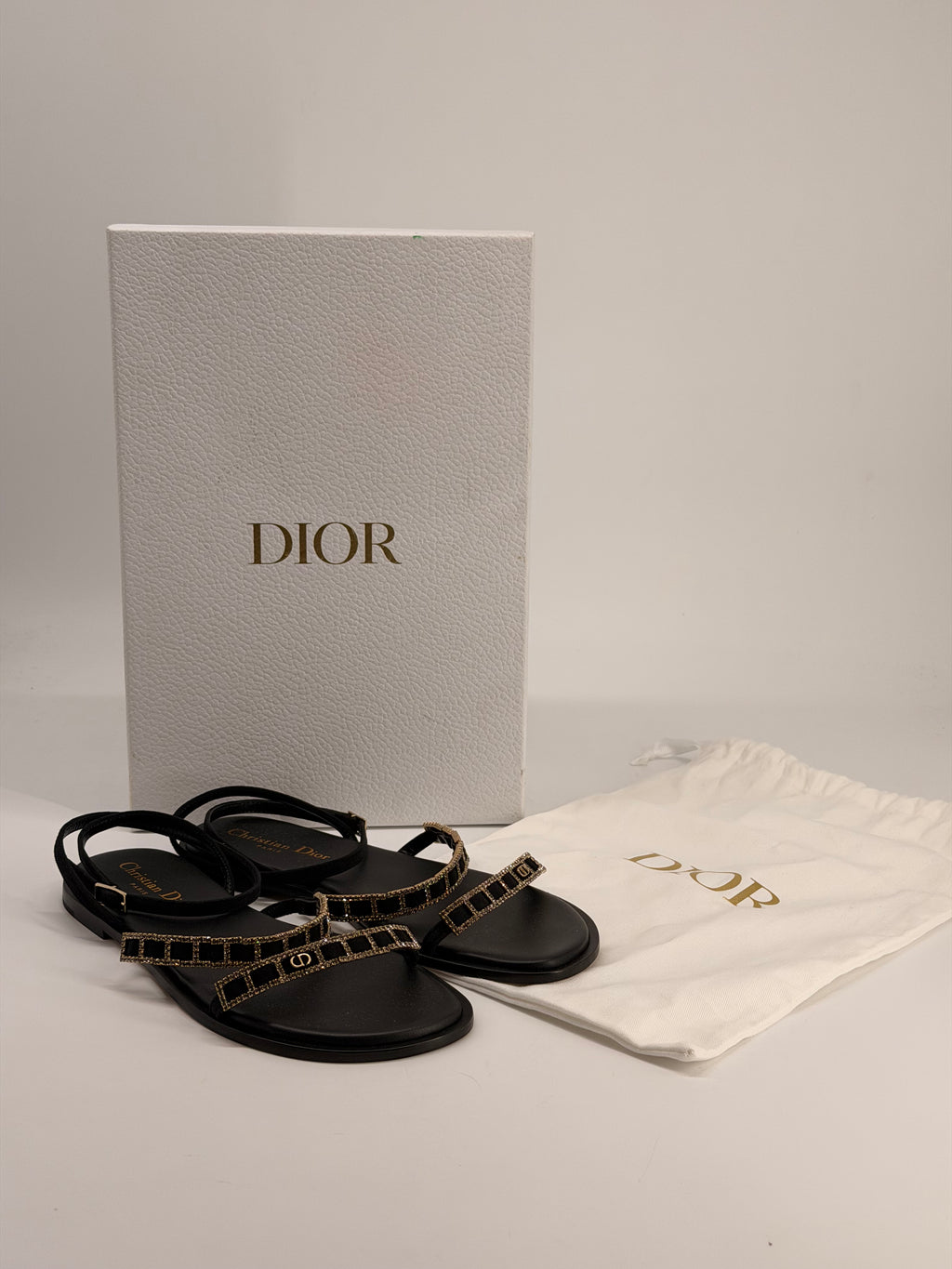DIOR Diorissime Sandal Black Suede Goatskin and Silver-Tone Strass Size 36 NEW