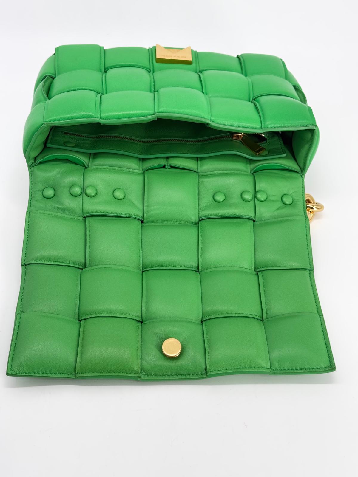 Bottega Veneta Cassette Chain Intrecciato Green Leather Shoulder Bag