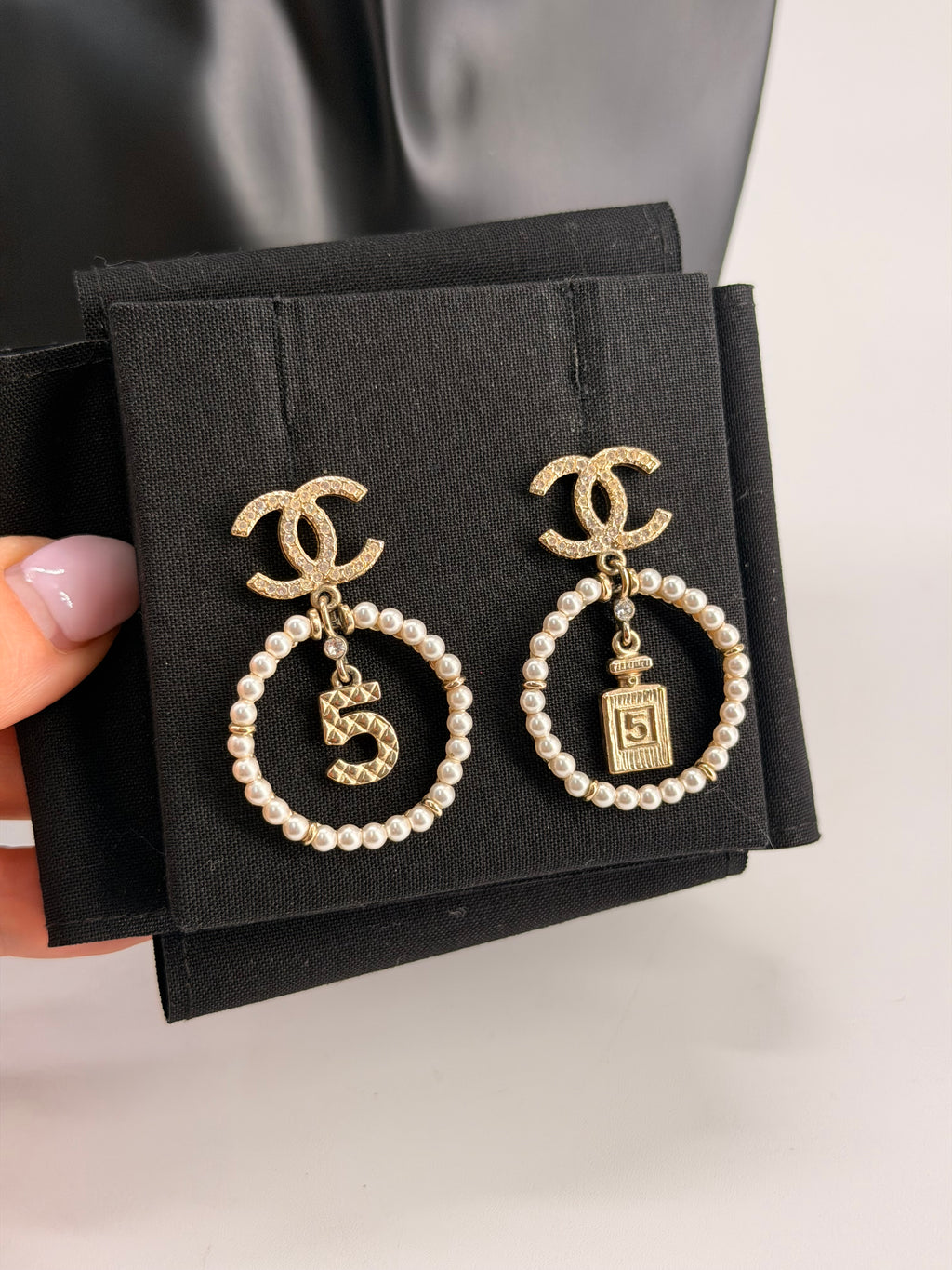 Chanel Faux Pearl & Strass CC Drop Earrings