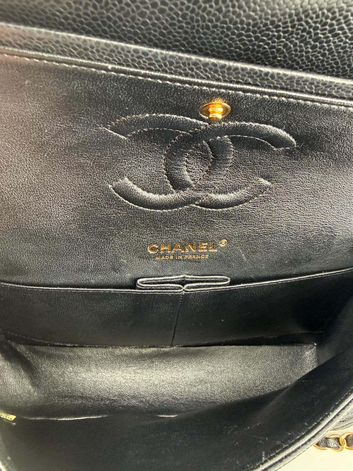 Chanel Medium Double Flap Caviar Black Leather Shoulder Bag