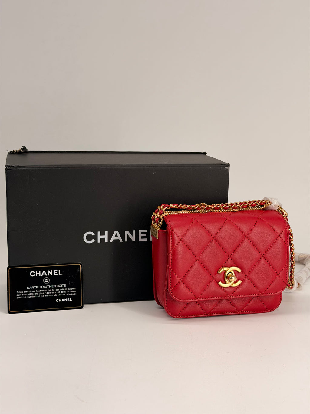 Chanel Cambon Mini Chain Red Lambskin Flap Bag