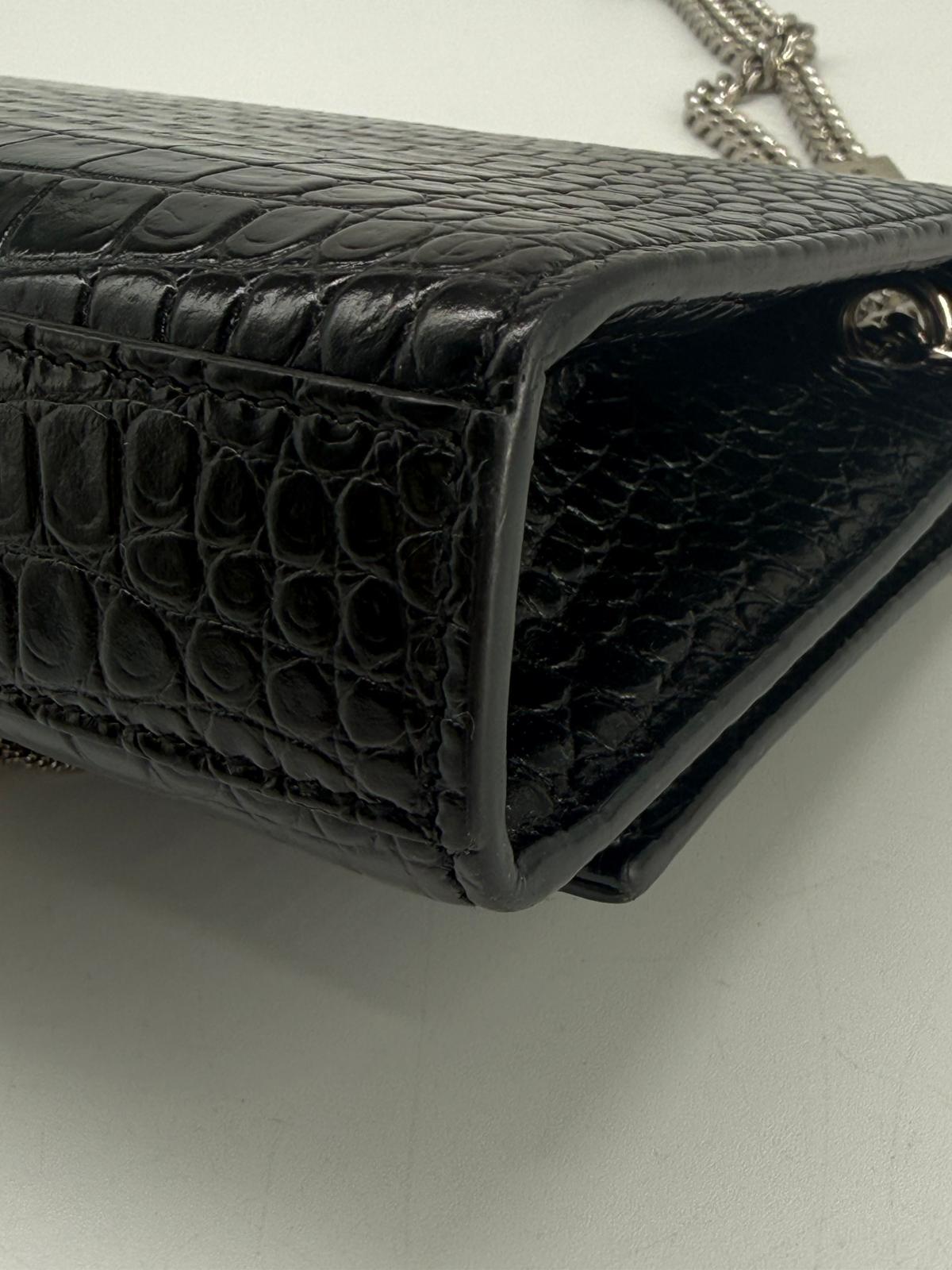 Saint Laurent Black Croc Embossed Leather Medium Kate Tassel Shoulder Bag
