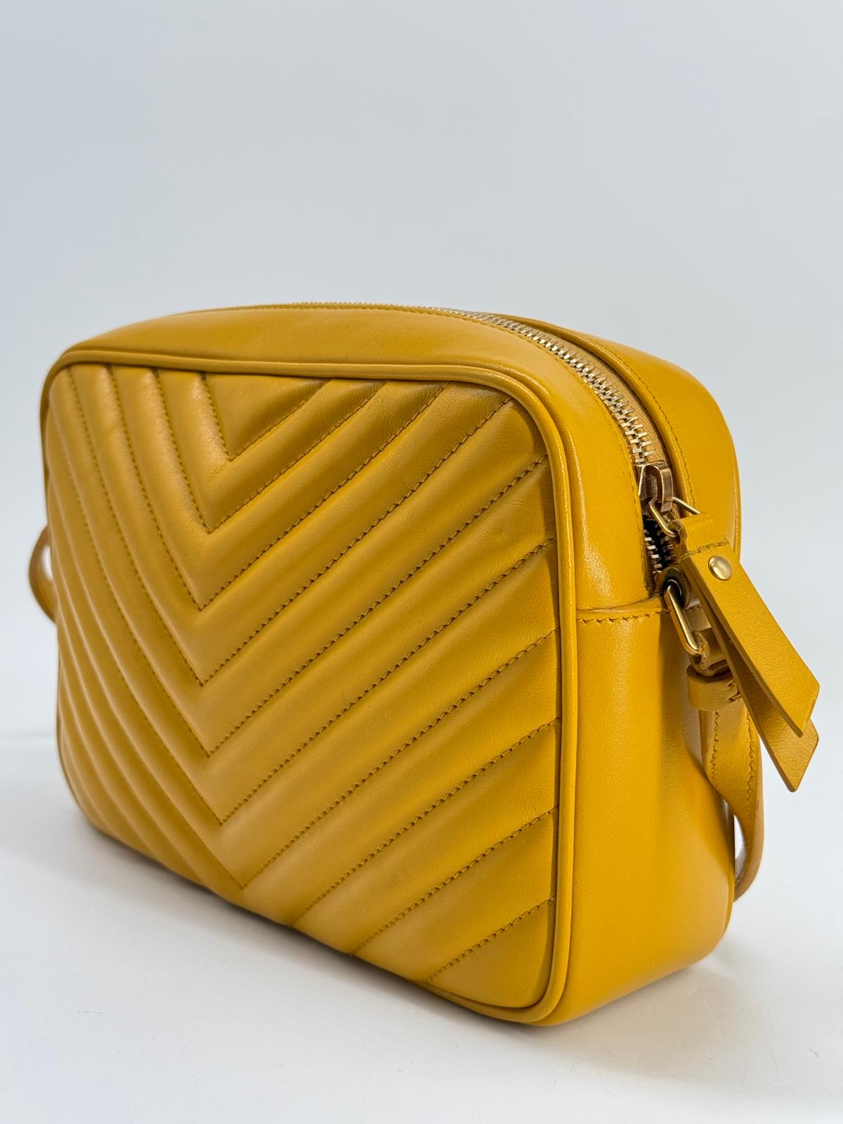 Saint Laurent Lou Camera Crossbody Bag with Tassel in Yellow Calfskin