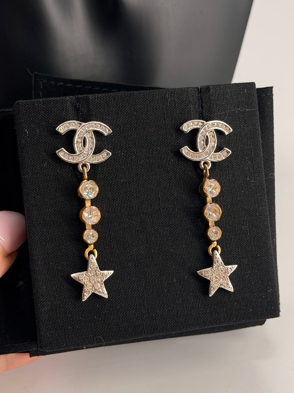 CHANEL Crystal CC Drop Star Earrings
