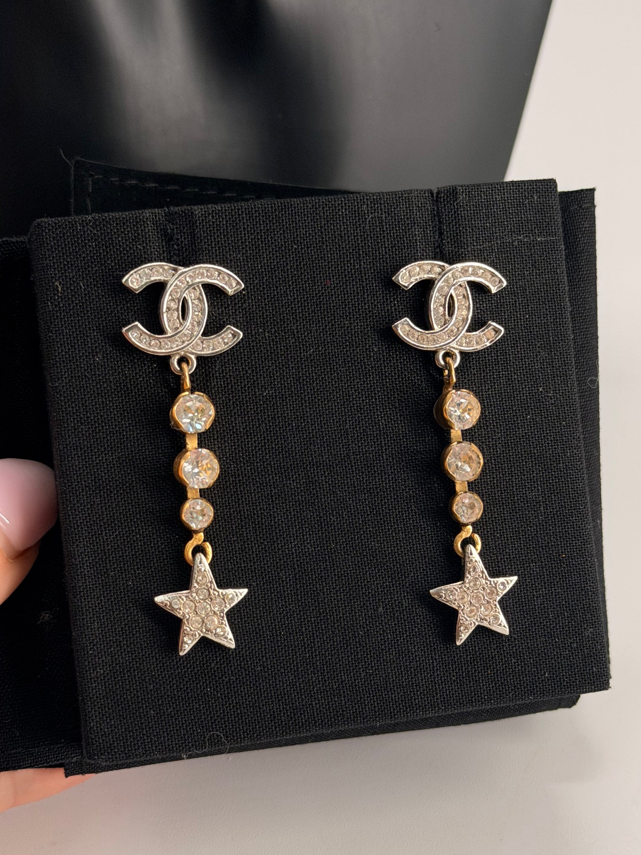 CHANEL Crystal CC Drop Star Earrings