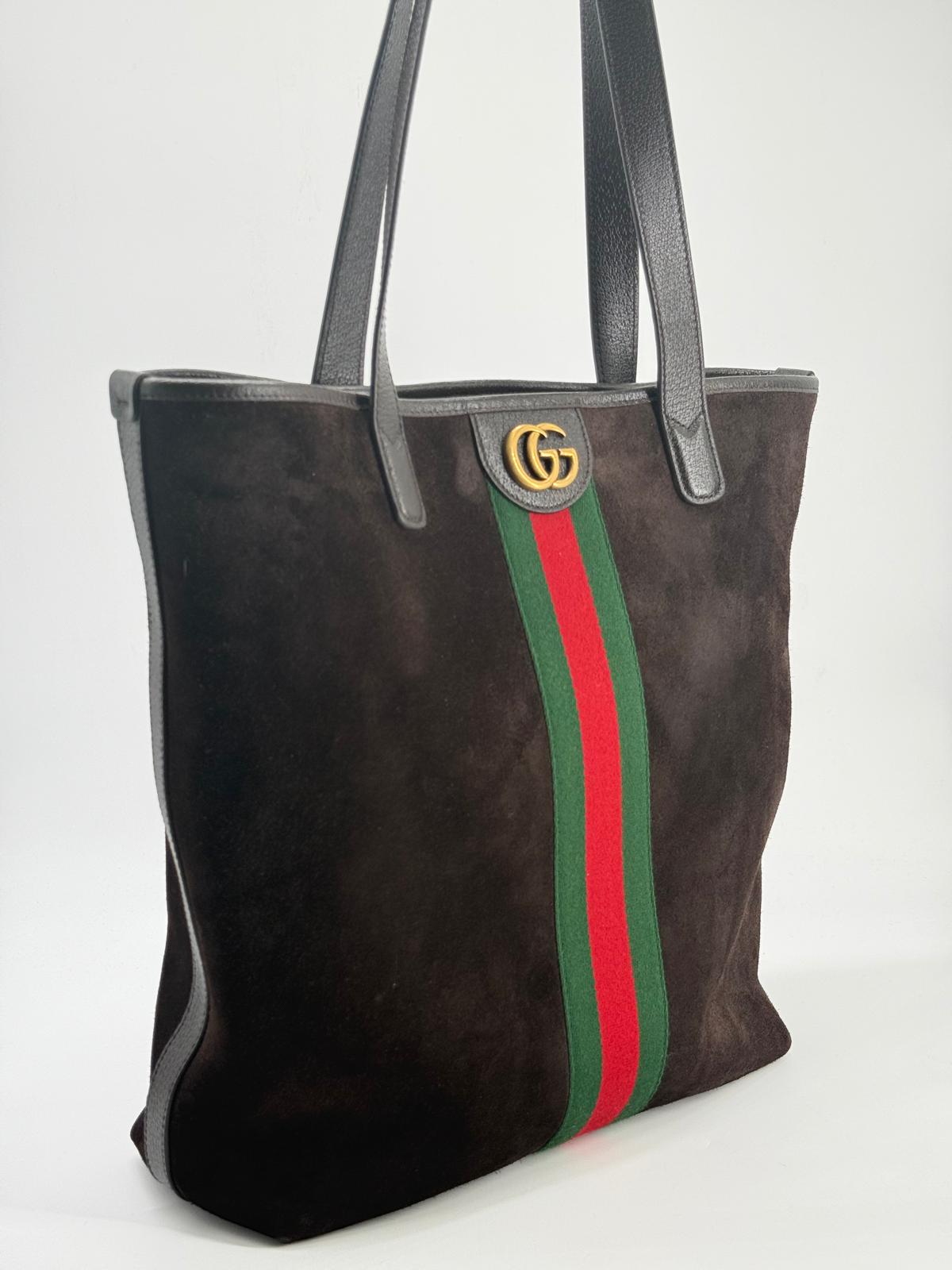 Gucci GG Web Suede Leather Tote Bag