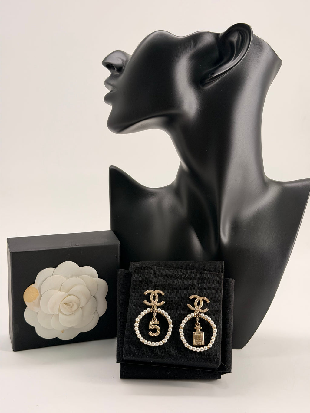 Chanel Faux Pearl & Strass CC Drop Earrings