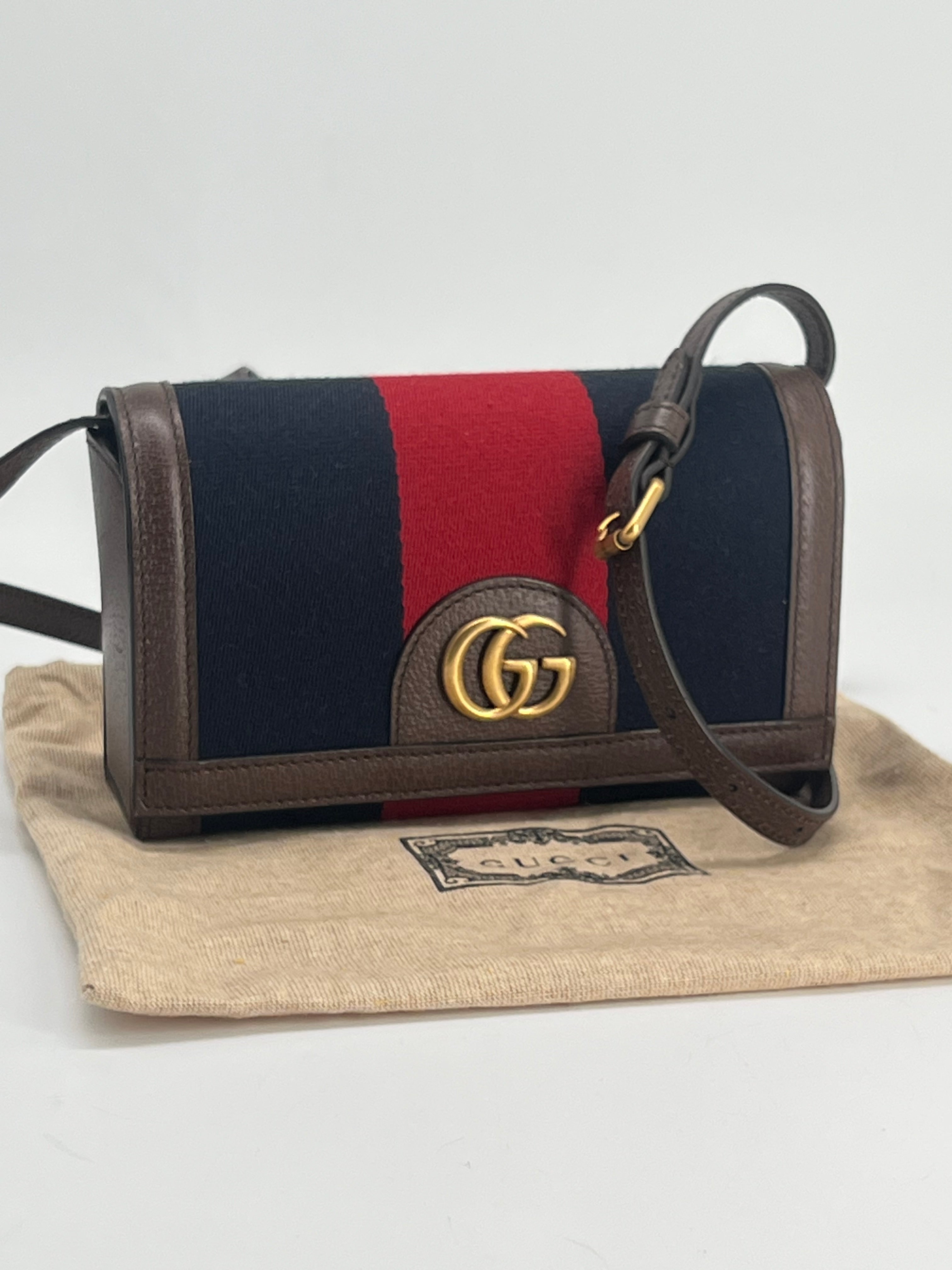Gucci Ophidia Web Mini Bag Red/Blue Canvas Crossbody Bag