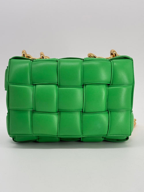 Bottega Veneta Cassette Chain Intrecciato Green Leather Shoulder Bag