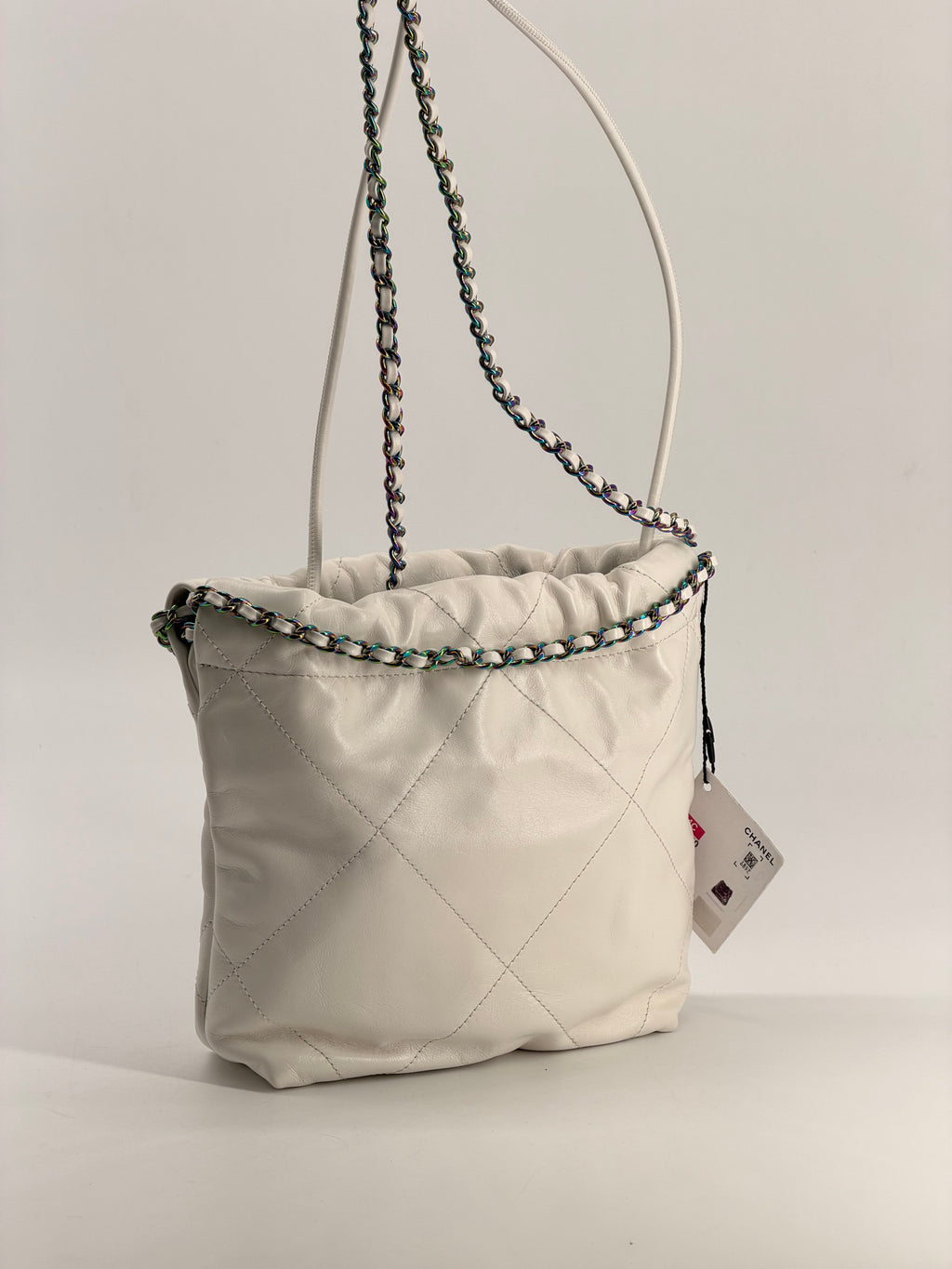 CHANEL Mini Rainbow 22 Hobo Bag White Calfskin Leather NWT