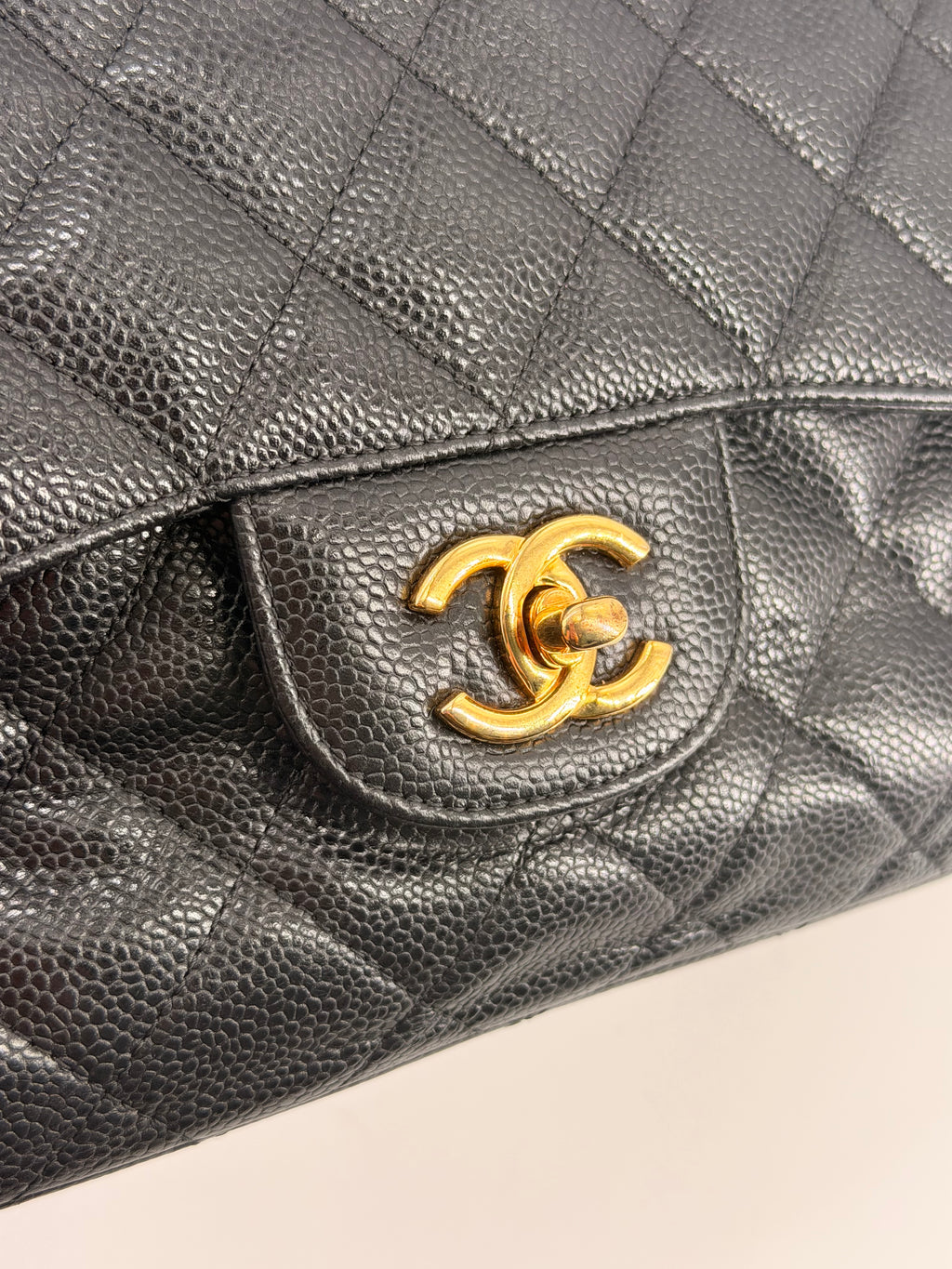 Chanel Caviar Jumbo Double Flap Black Shoulder Bag Gold Hardware