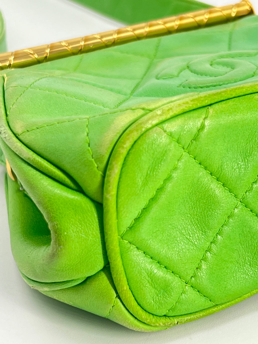 Chanel Vintage Lambskin Quilted Bar Frame Evening Shoulder Bag