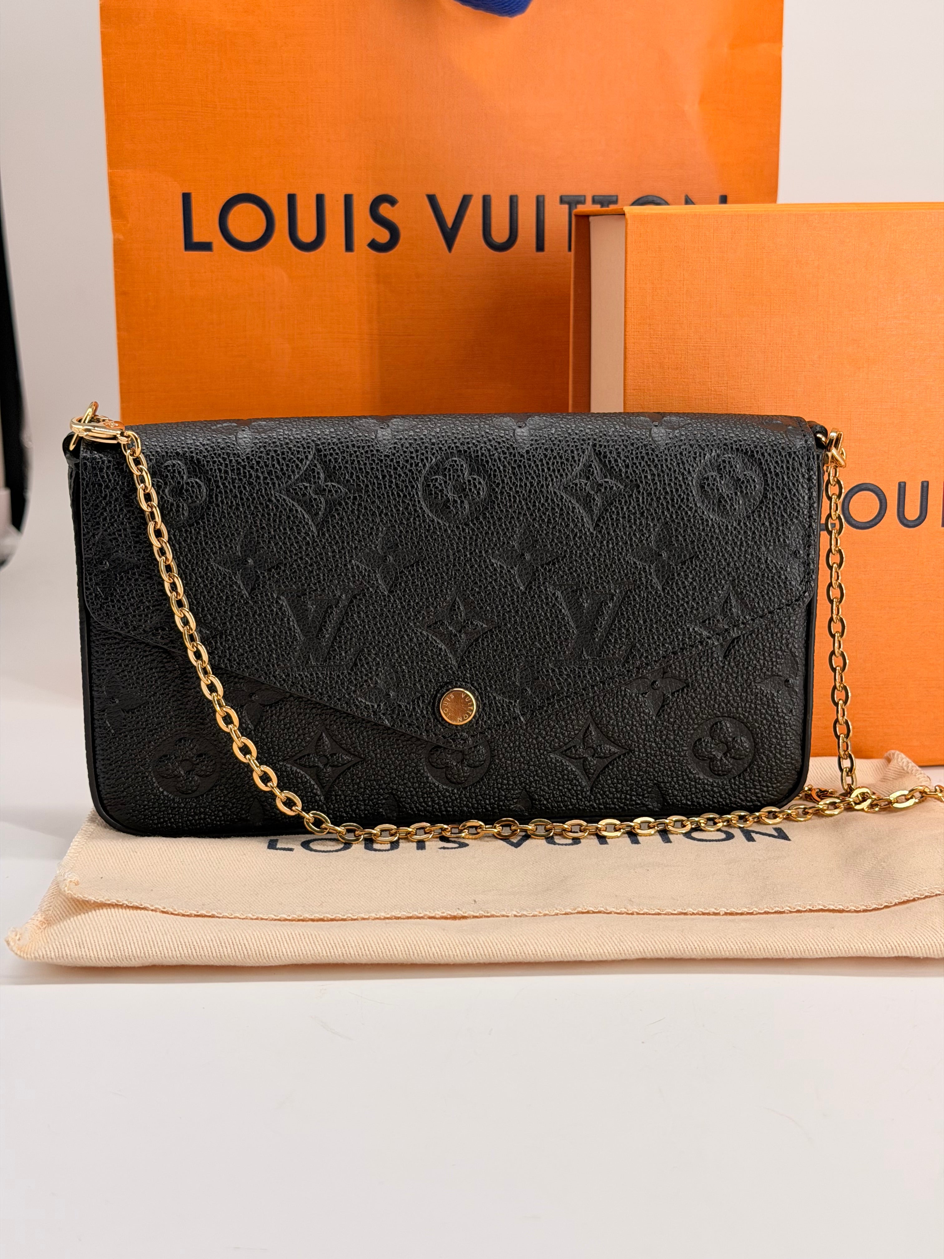 LOUIS VUITTON Pochette Felicie Monogram Empreinte Leather Crossbody Bag w/pouch