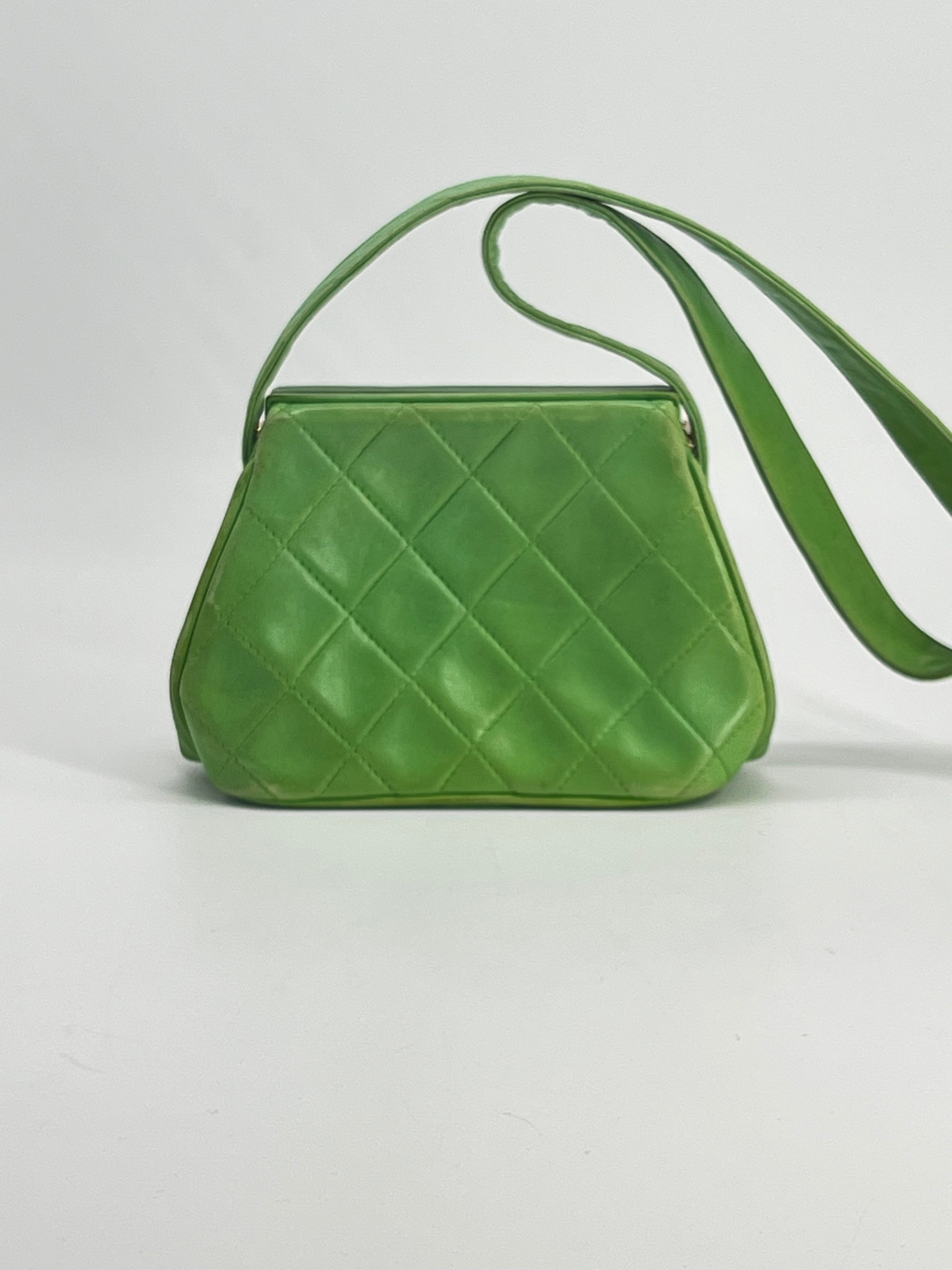 Chanel Vintage Lambskin Quilted Bar Frame Evening Shoulder Bag