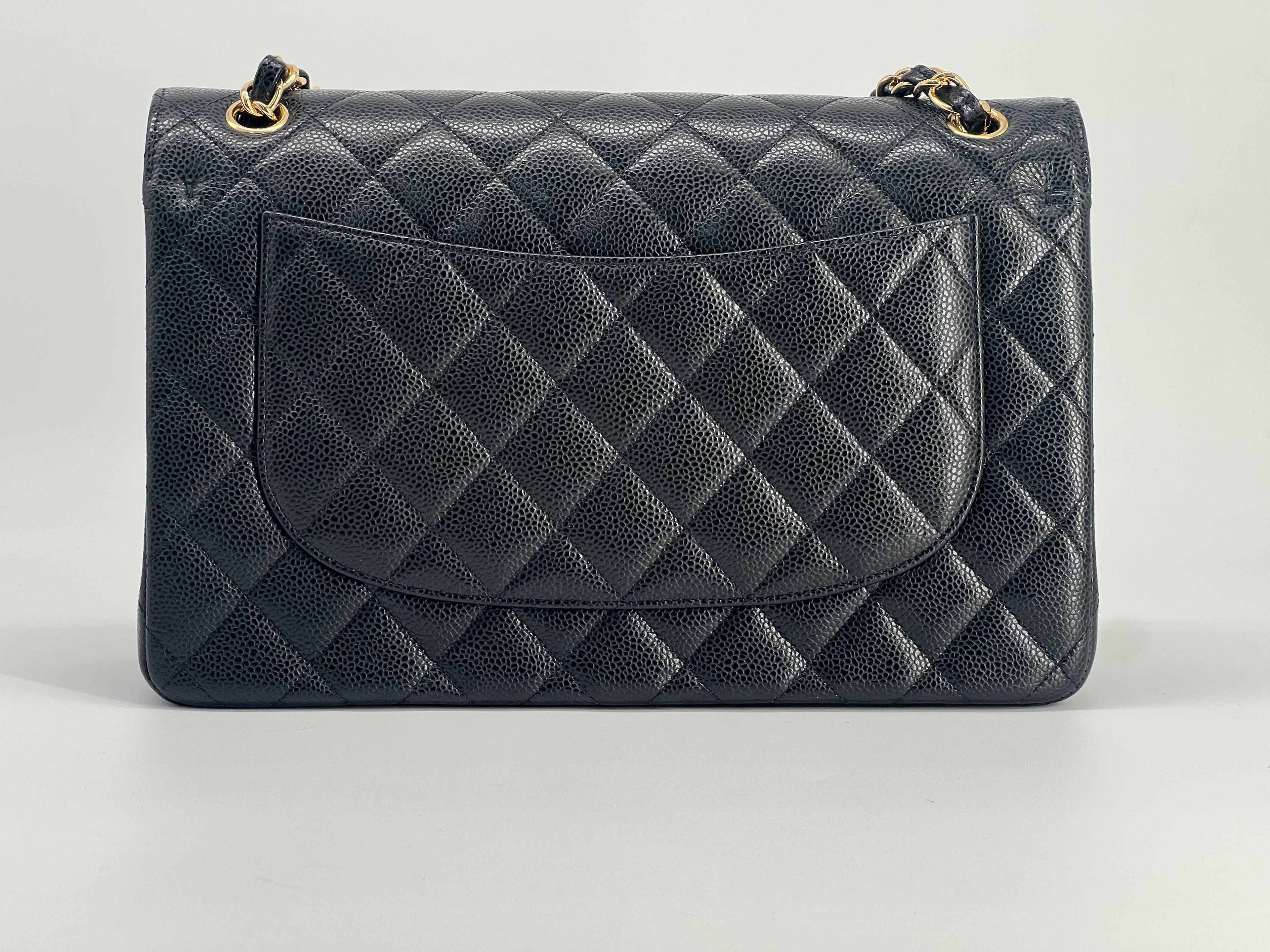 Chanel Classic Jumbo Double Flap Black Caviar Leather With Gold Hardware