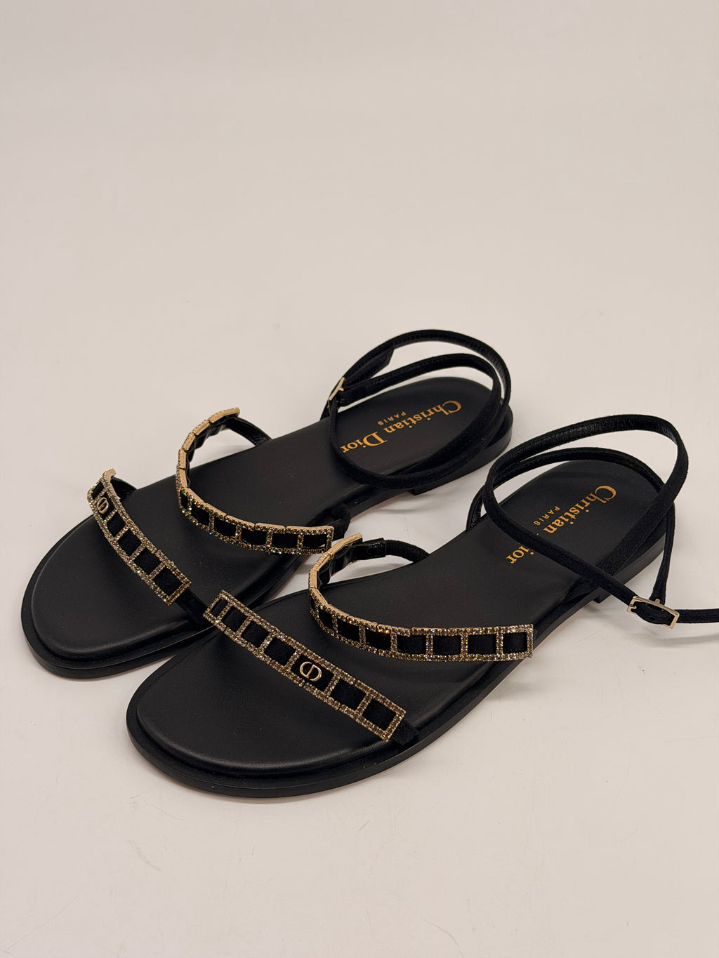 DIOR Diorissime Sandal Black Suede Goatskin and Silver-Tone Strass Size 36 NEW