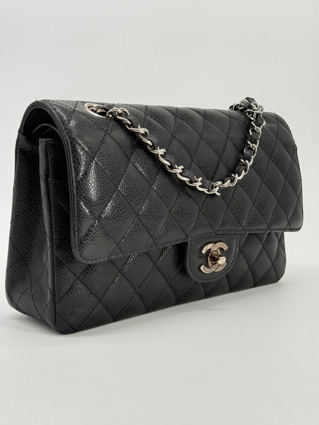 CHANEL Caviar Medium Double Flap Black Shoulder Bag