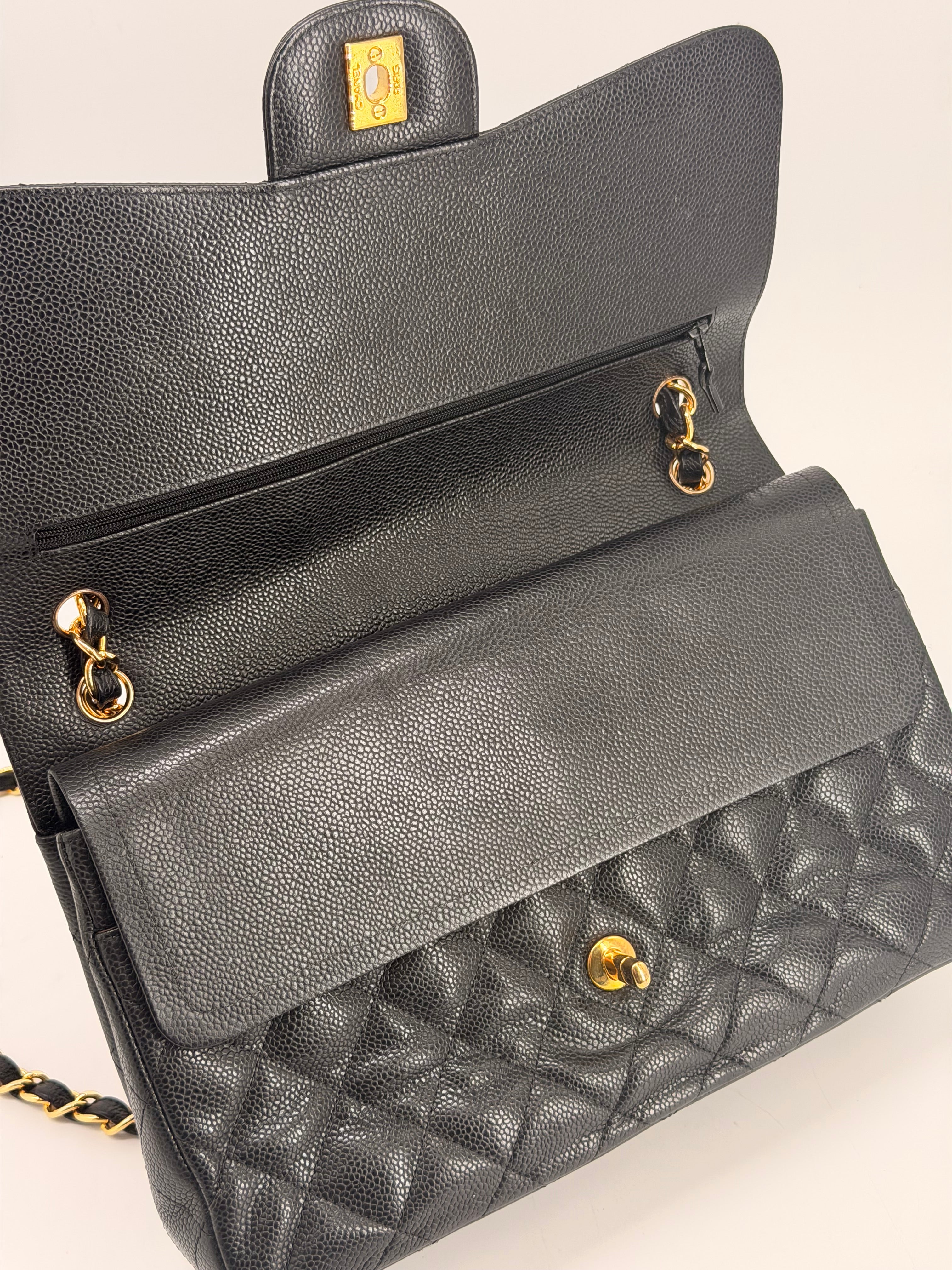 Chanel Caviar Jumbo Double Flap Black Shoulder Bag Gold Hardware