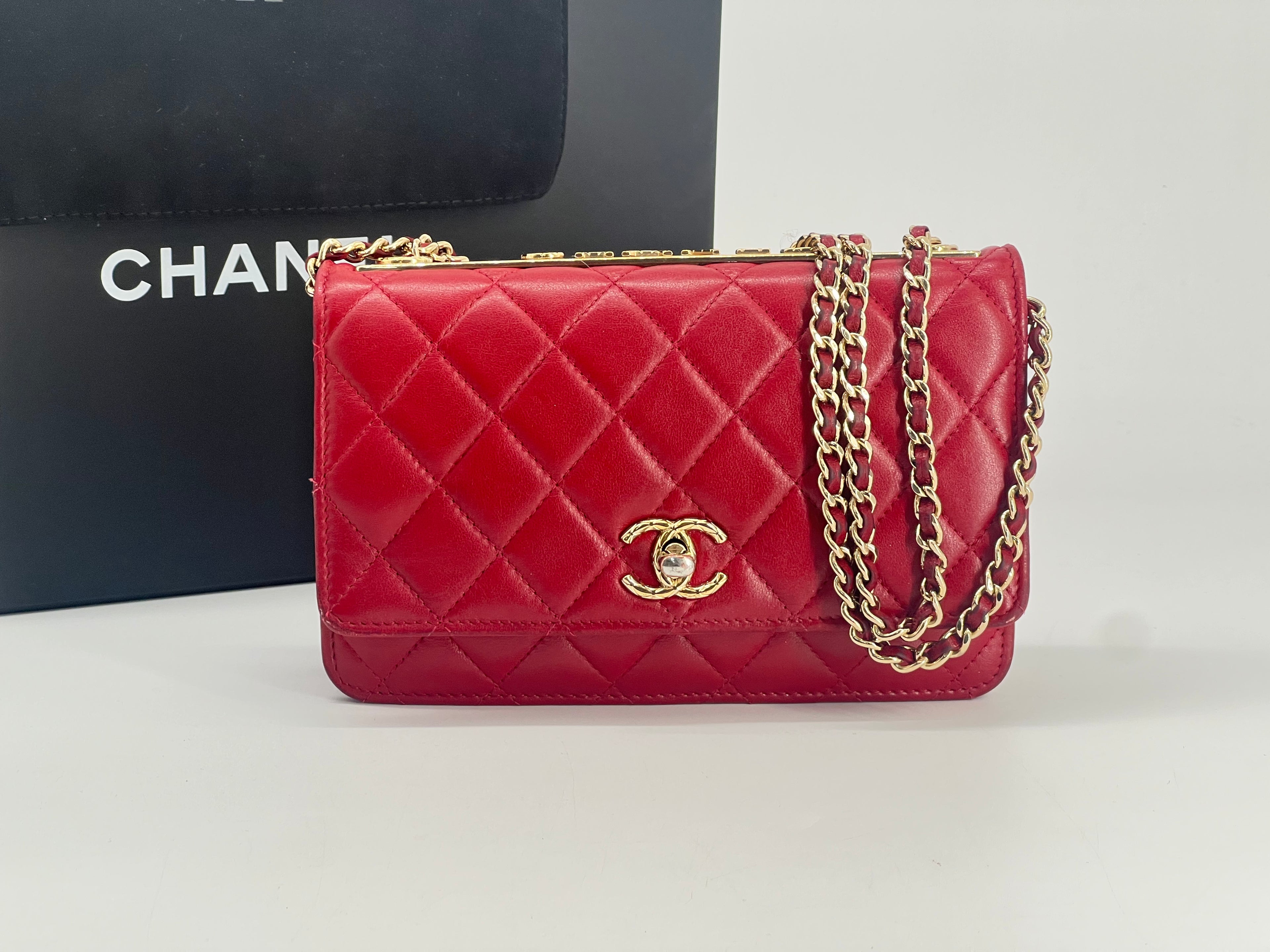 Chanel Trendy CC Wallet on Chain Quilted Red Lambskin